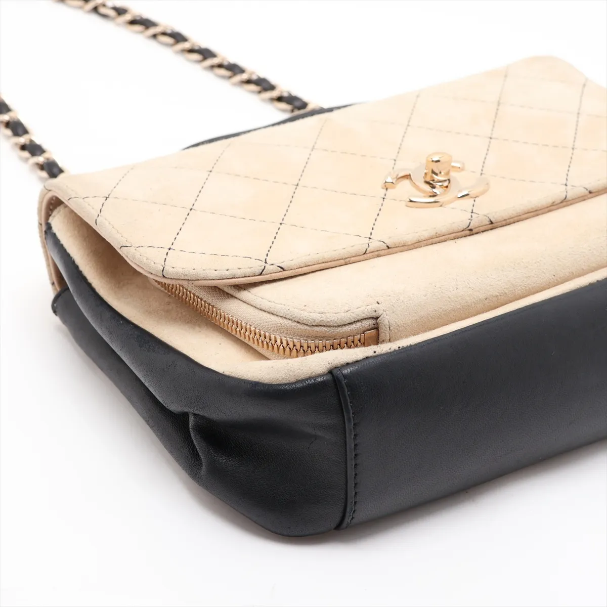 Business Affinity Suede x Leather 2-Way Handbag, Beige x Black, Gold Hardware, Item Number 23471889 (Serial Number 23) — view 4