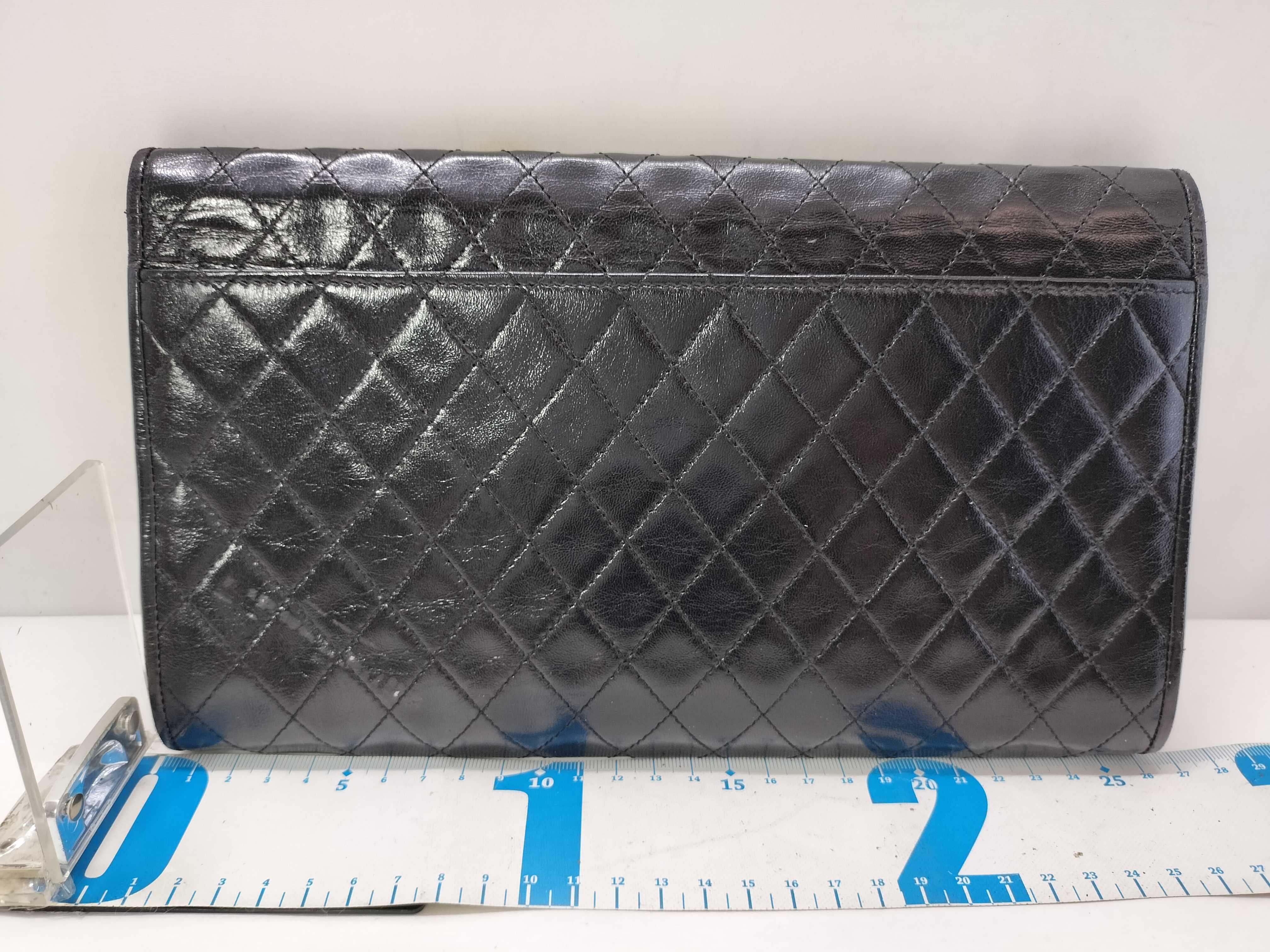 Stitch Leather Clutch Bag with YSL Logo, Black — view 2
