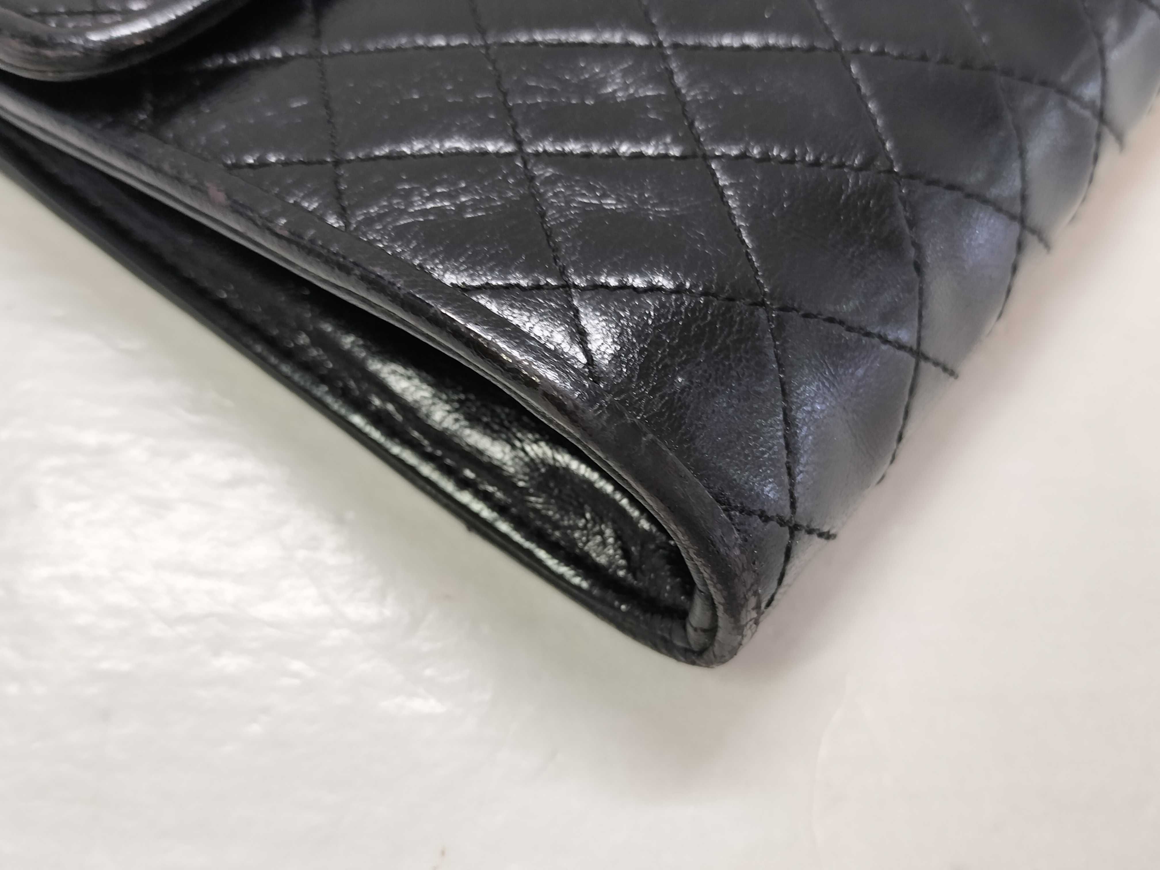 Stitch Leather Clutch Bag with YSL Logo, Black — view 3