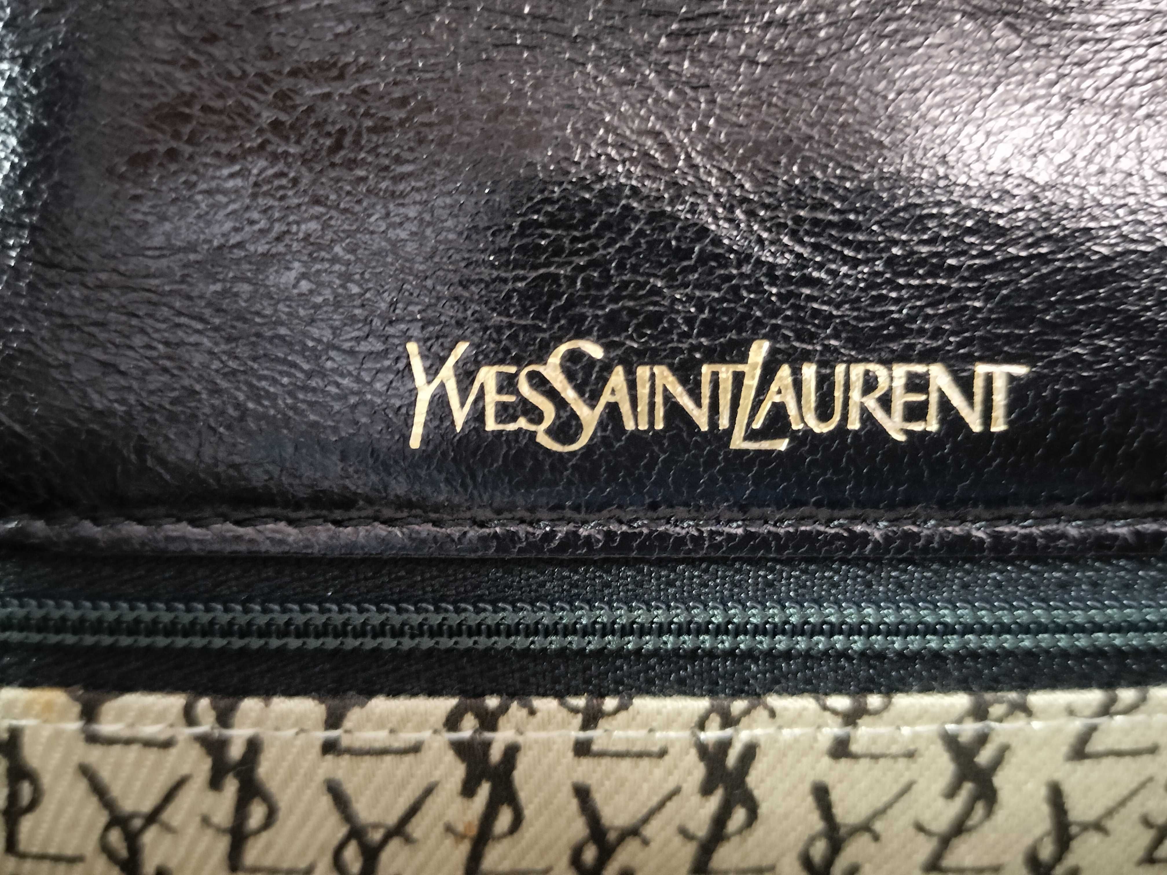 Stitch Leather Clutch Bag with YSL Logo, Black — view 5