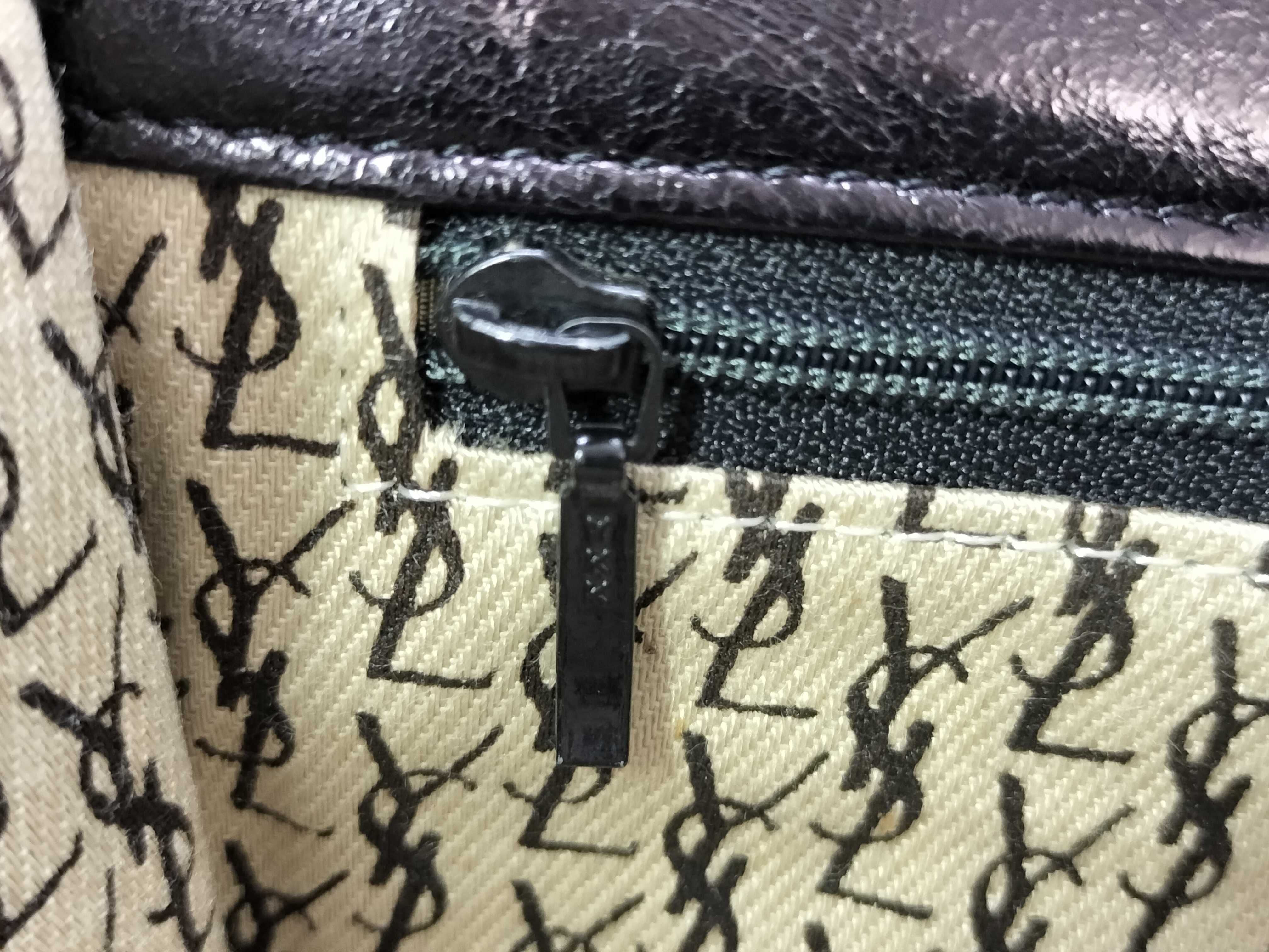 Stitch Leather Clutch Bag with YSL Logo, Black — view 7