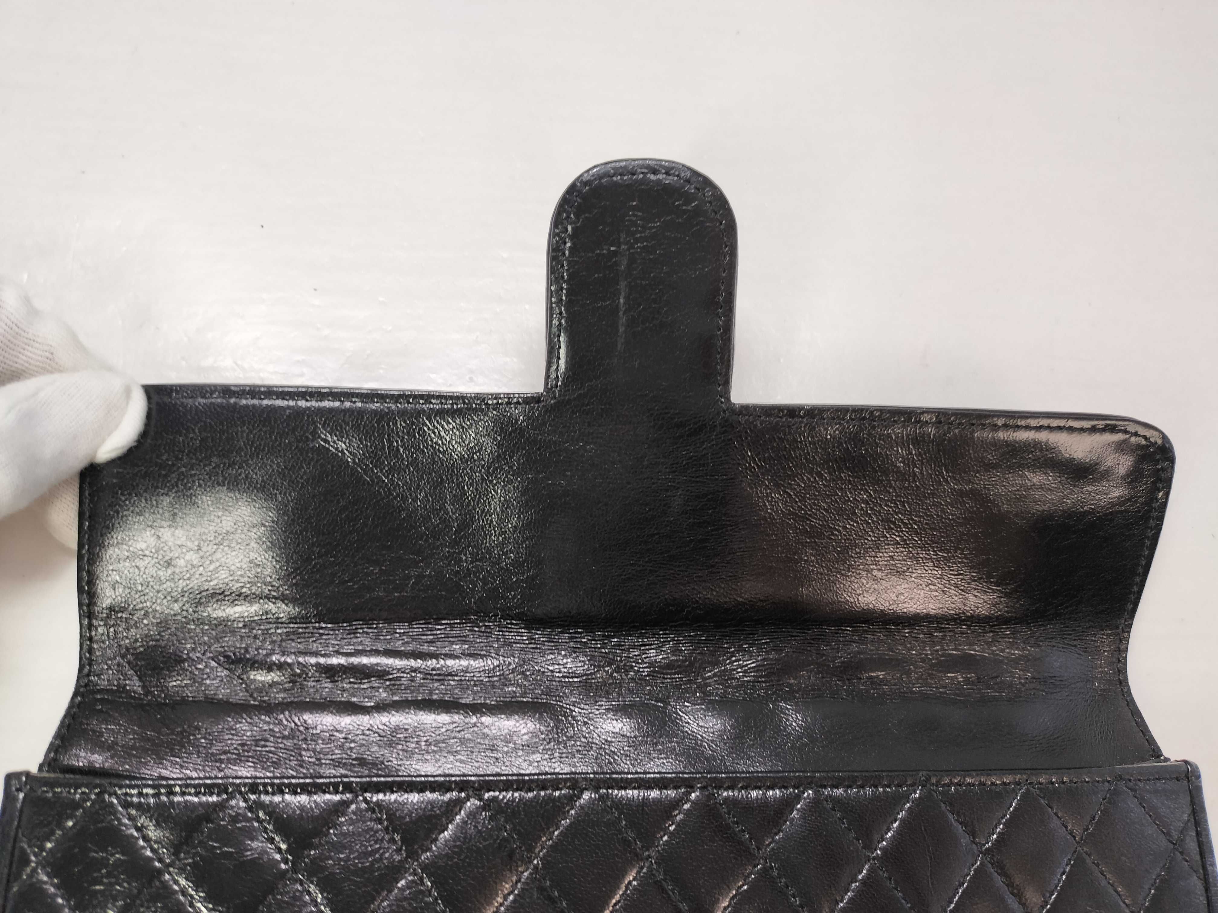 Stitch Leather Clutch Bag with YSL Logo, Black — view 8