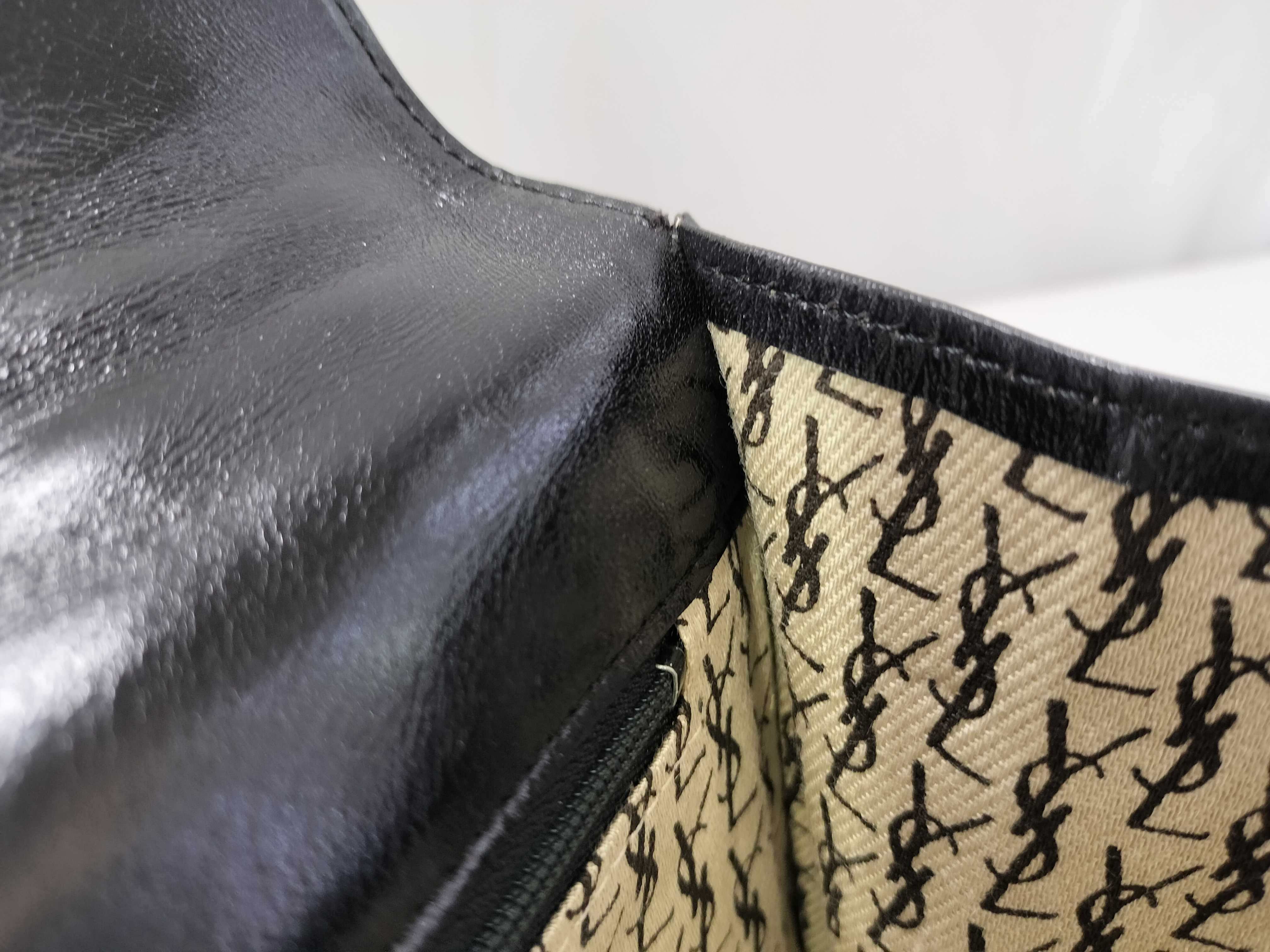 Stitch Leather Clutch Bag with YSL Logo, Black — view 9