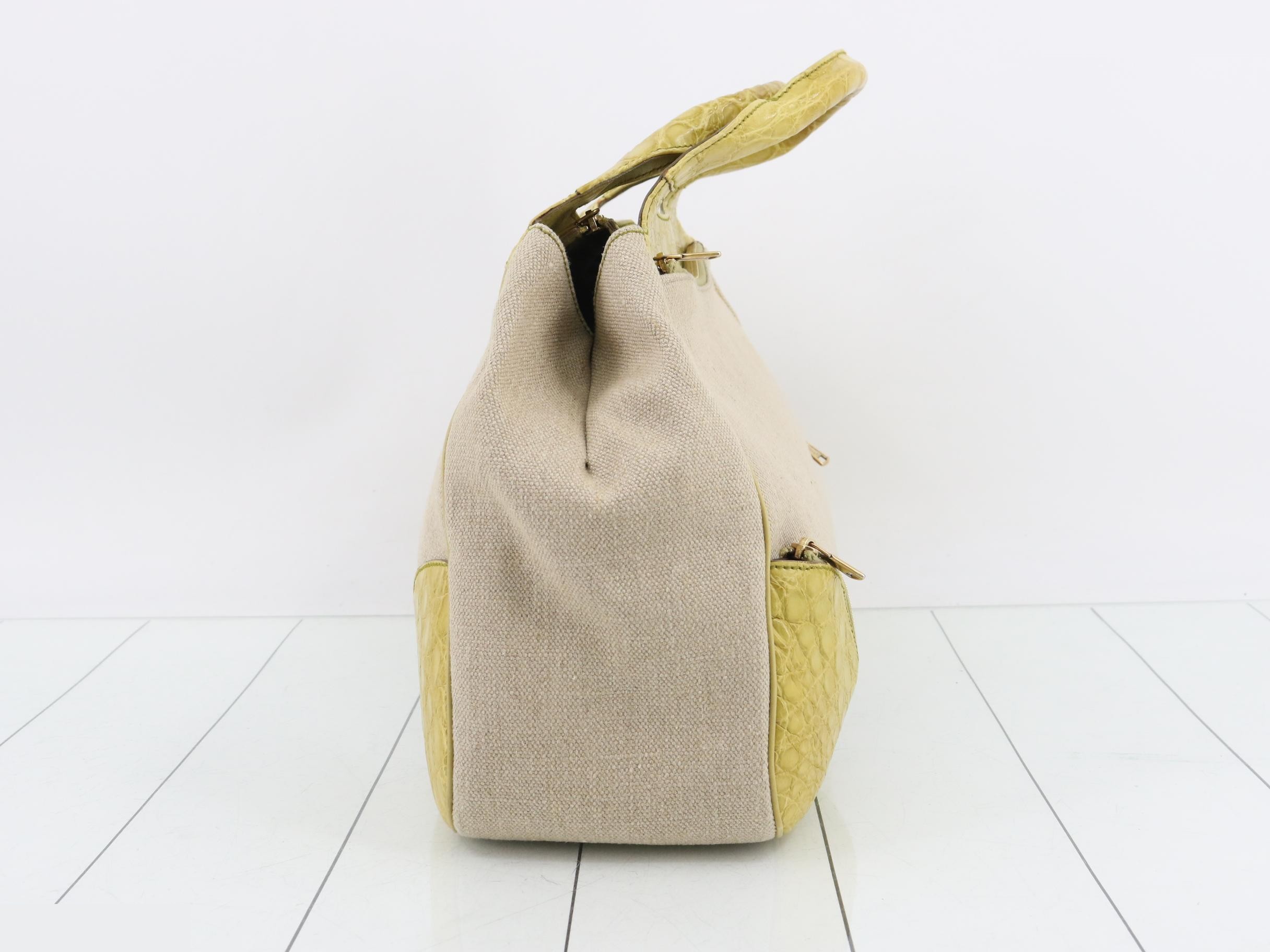 Leather and canvas combination handbag, with dust bag. — view 3
