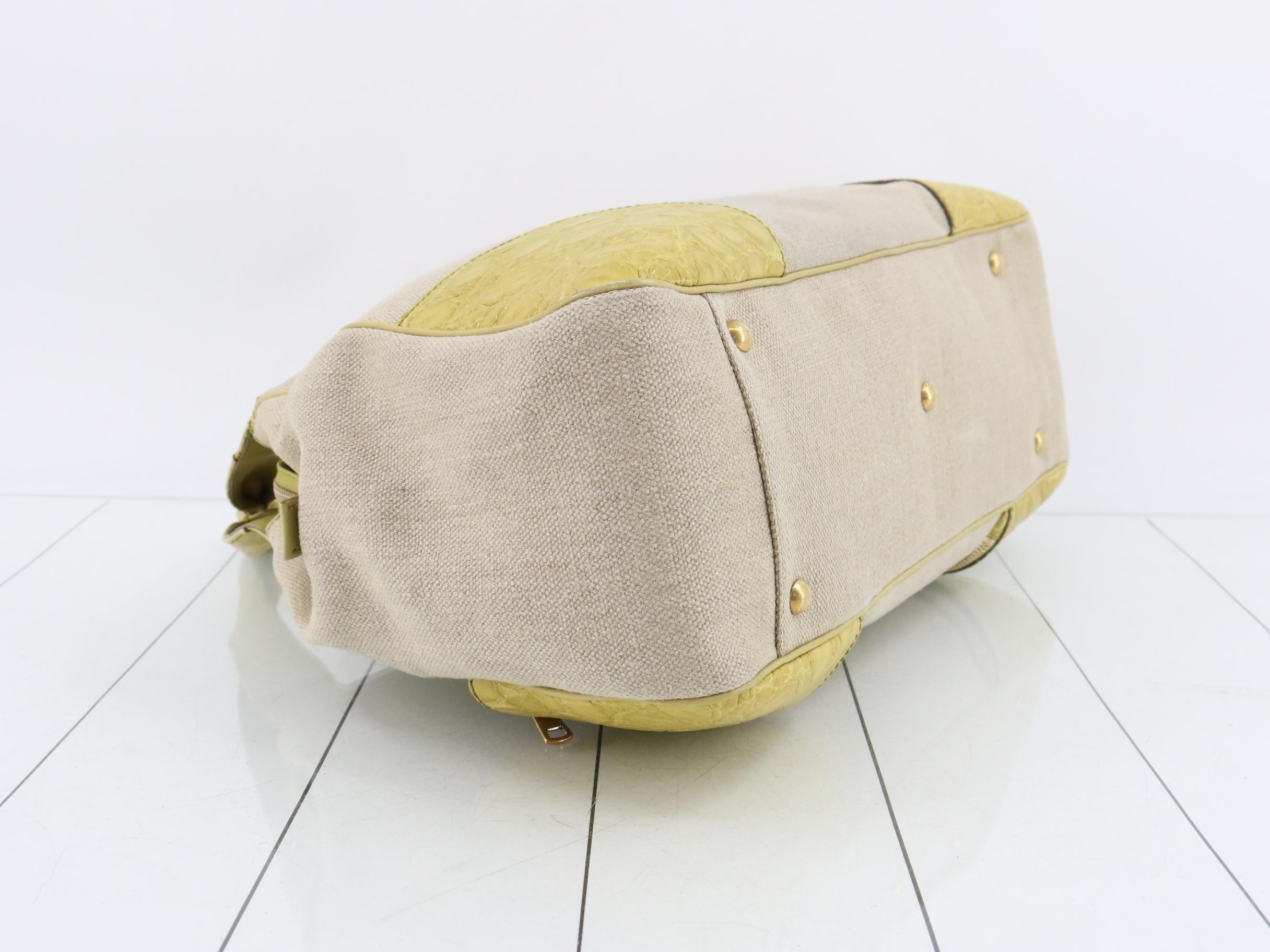 Leather and canvas combination handbag, with dust bag. — view 5