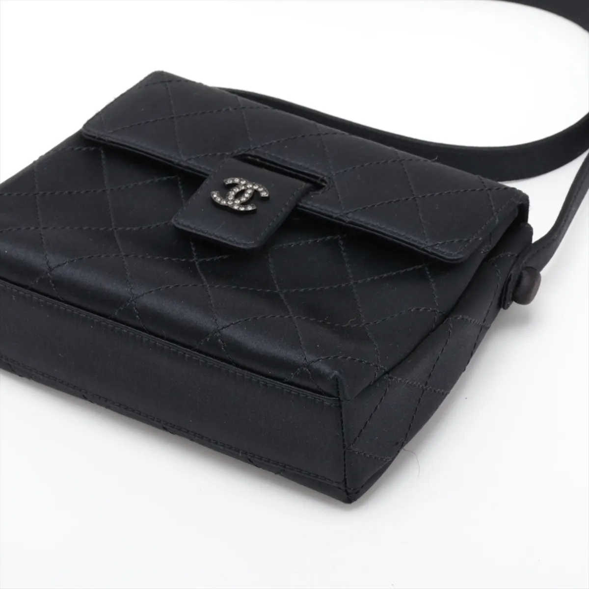 Matelassé Satin Shoulder Bag, Black with Silver Hardware, 5768612, Series 5 — view 3