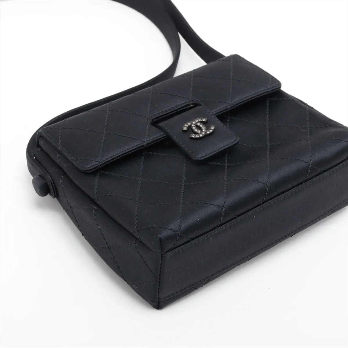 Matelassé Satin Shoulder Bag, Black with Silver Hardware, 5768612, Series 5 — view 4