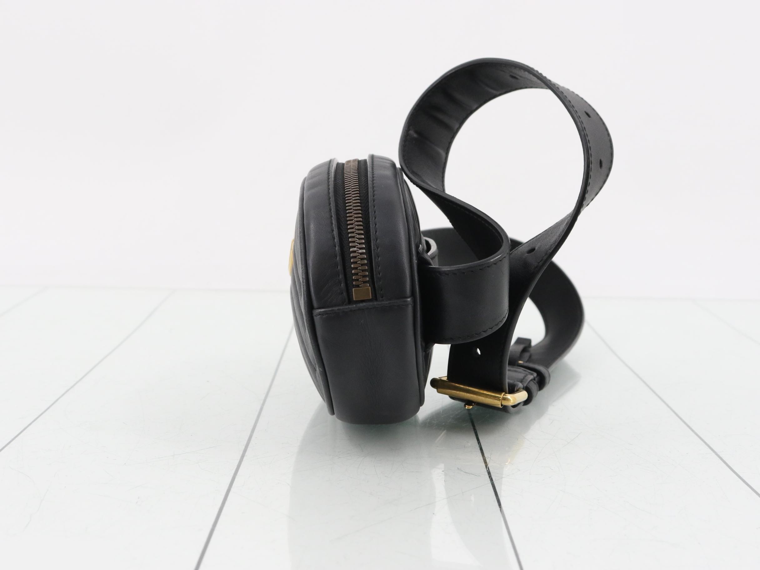 GG Marmont Quilted Leather Black Belt Waist Bag — view 3