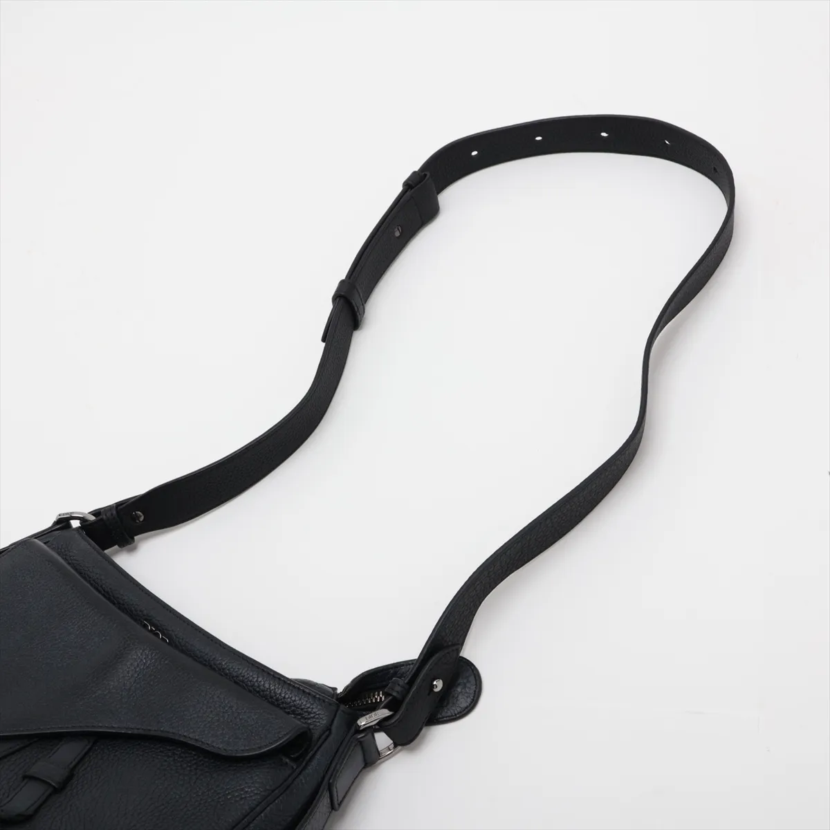 Saddle Leather 2-Way Shoulder Bag, Black — view 7