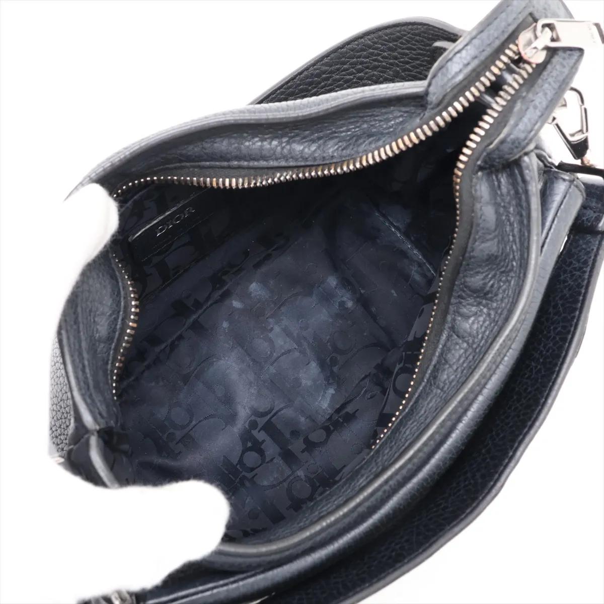 Saddle Leather 2-Way Shoulder Bag, Black — view 8