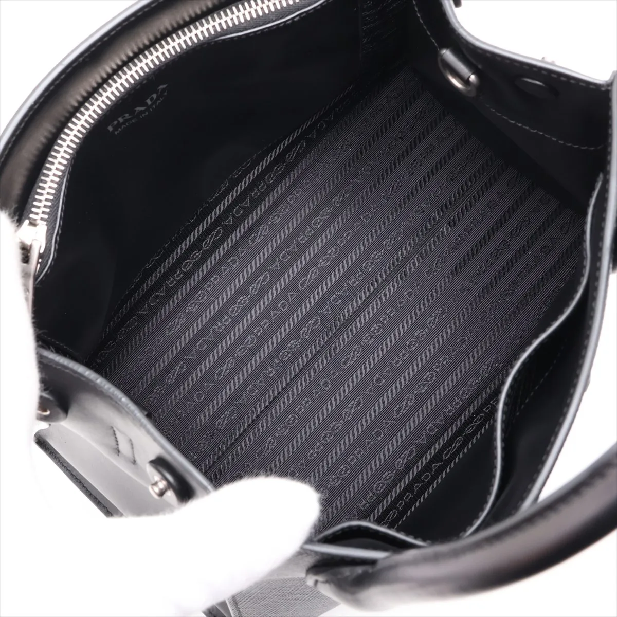 Saffiano Cuir Leather 2-Way Handbag, Black, 1BA156, Unsigned Guarantee Card — view 8