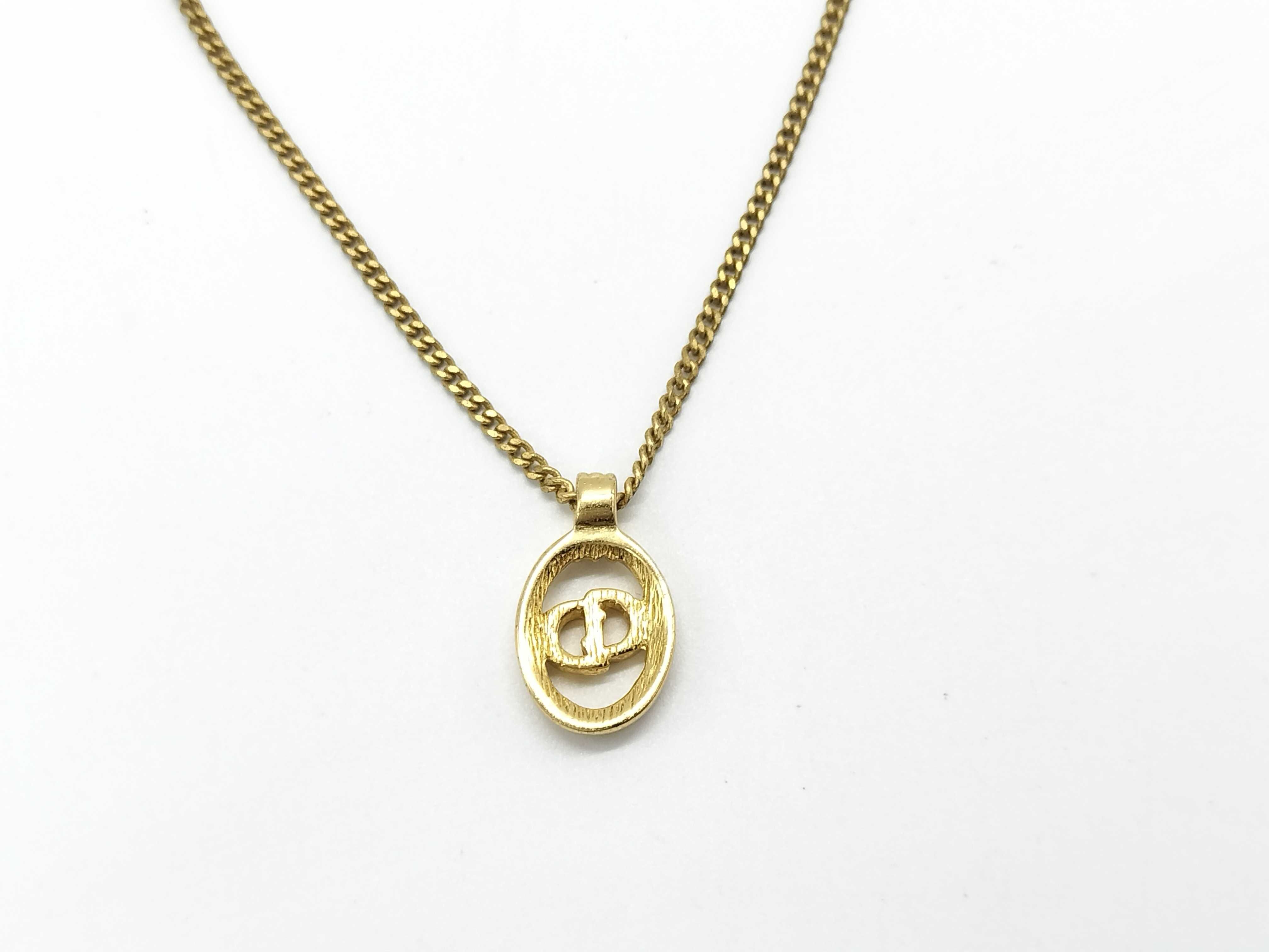 CD logo gold oval pendant necklace — view 3
