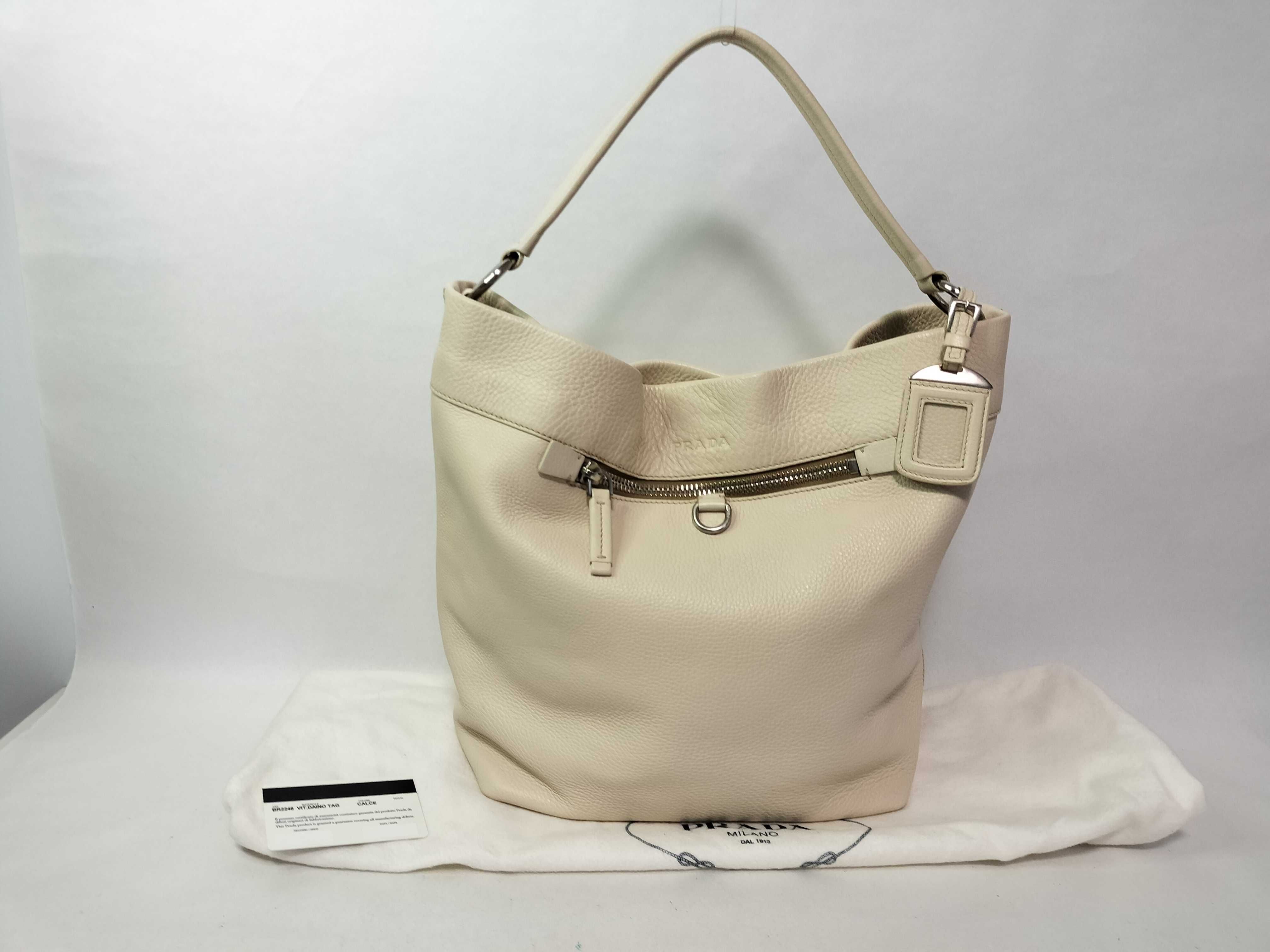 BR2248 Leather One-Shoulder Bag, Ivory, with Guarantee Card, Name Tag, and Dust Bag.