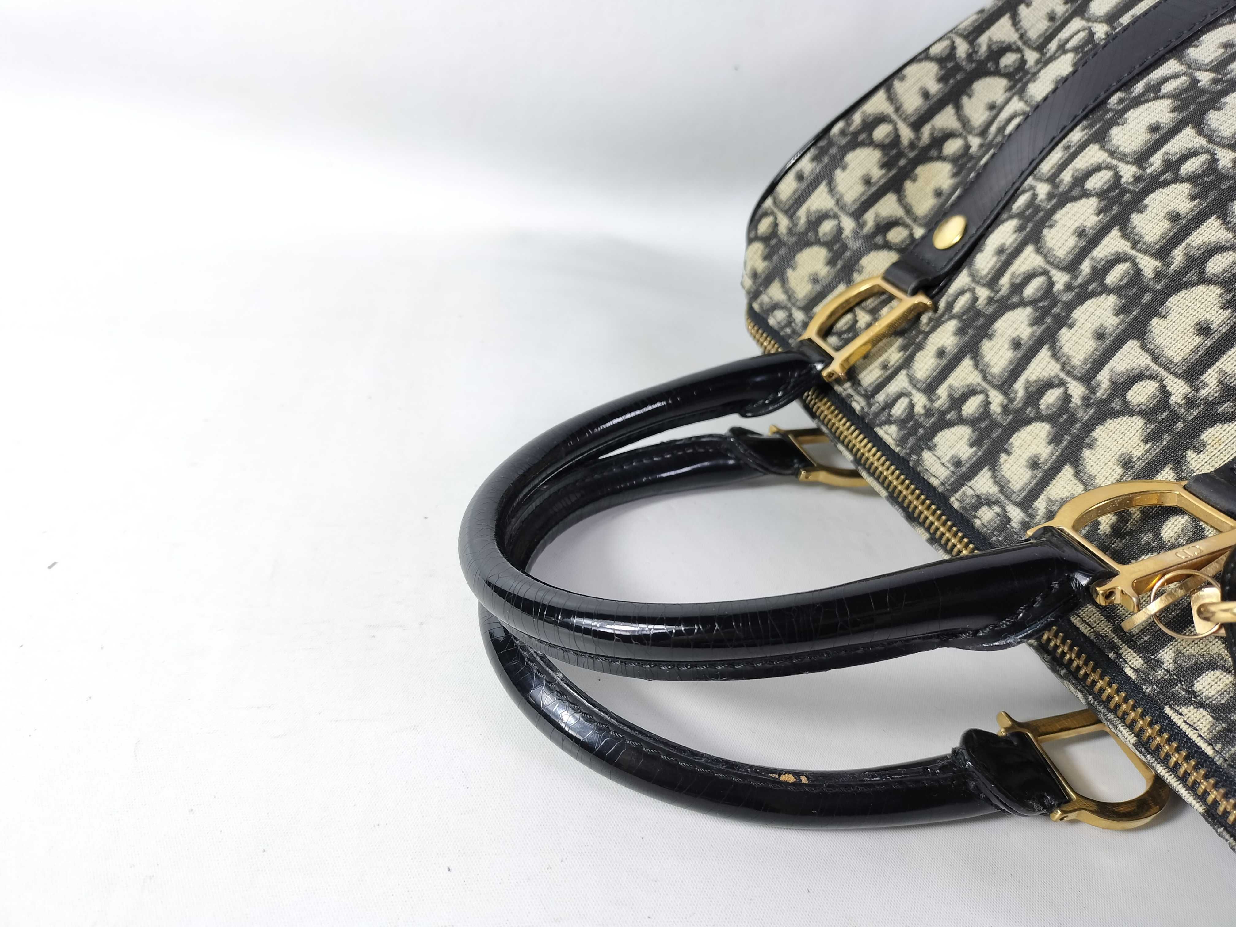 Mini Boston Bag with CD Logo, Trotter Pattern, PVC, Gold Hardware, Handbag — view 3