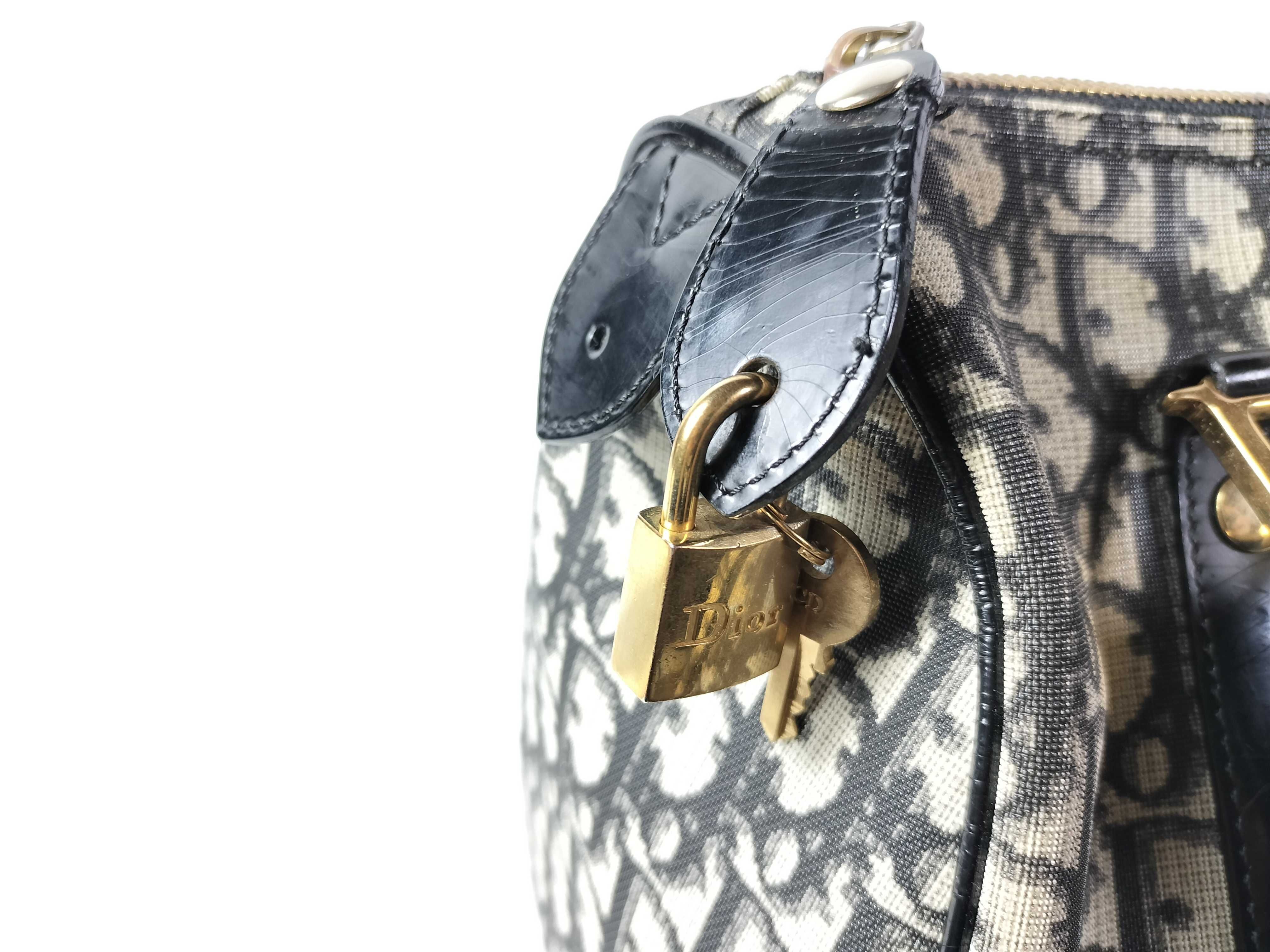 Mini Boston Bag with CD Logo, Trotter Pattern, PVC, Gold Hardware, Handbag — view 7