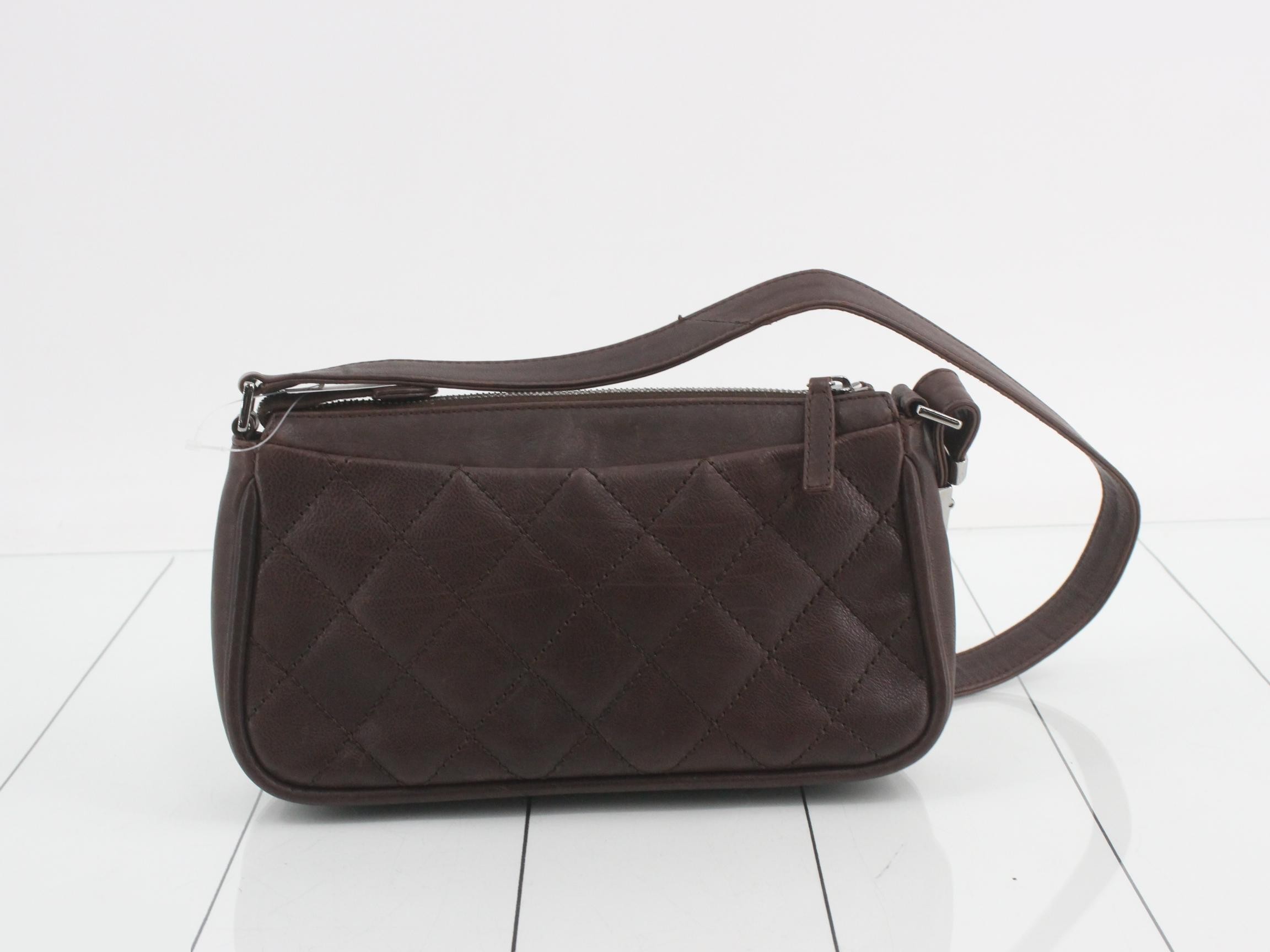 CC Logo Leather Bag, Brown, Quilted Pouch — view 2