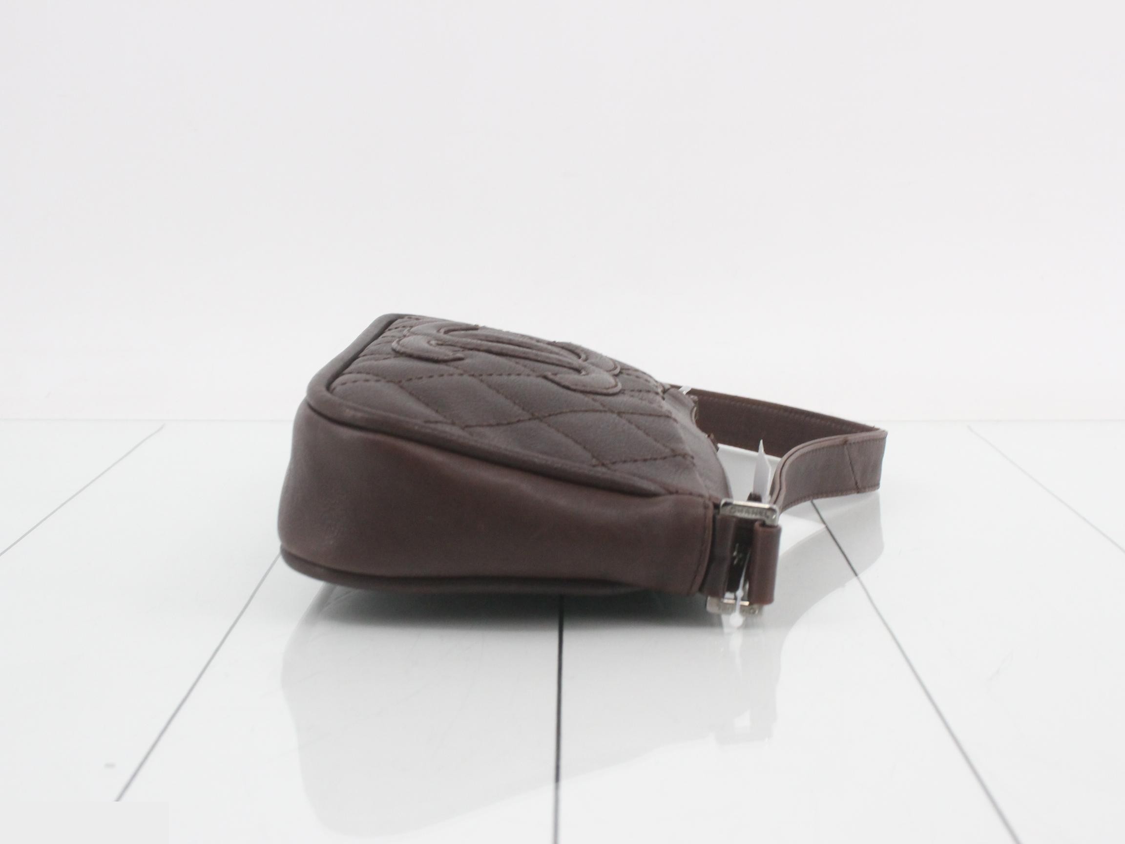 CC Logo Leather Bag, Brown, Quilted Pouch — view 3