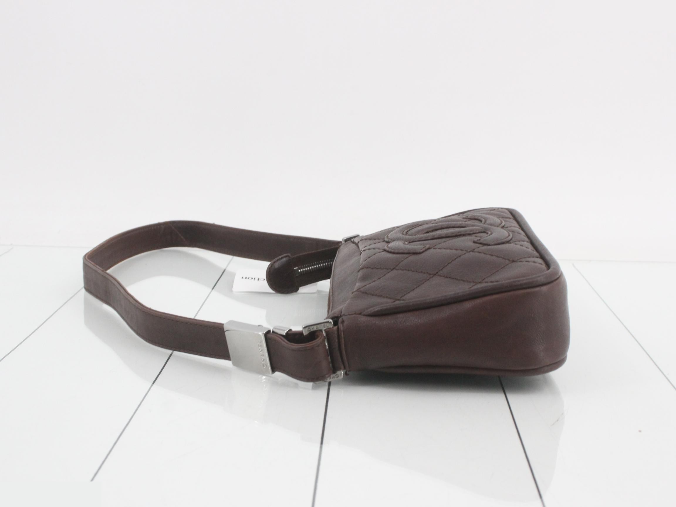 CC Logo Leather Bag, Brown, Quilted Pouch — view 4