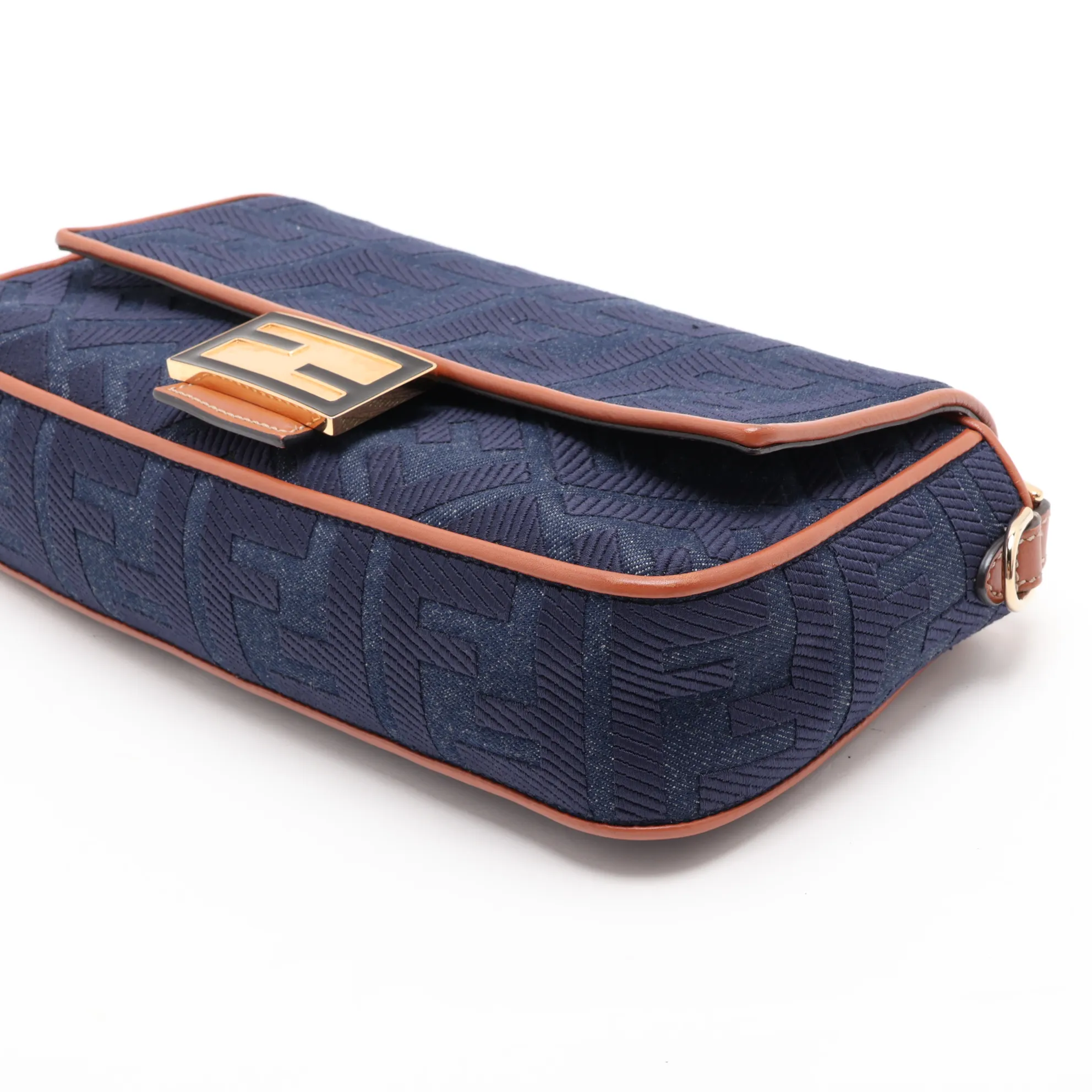 Mamma Bucket Canvas x Leather 2-Way Shoulder Bag, Navy x Brown, 8BR600 — view 3