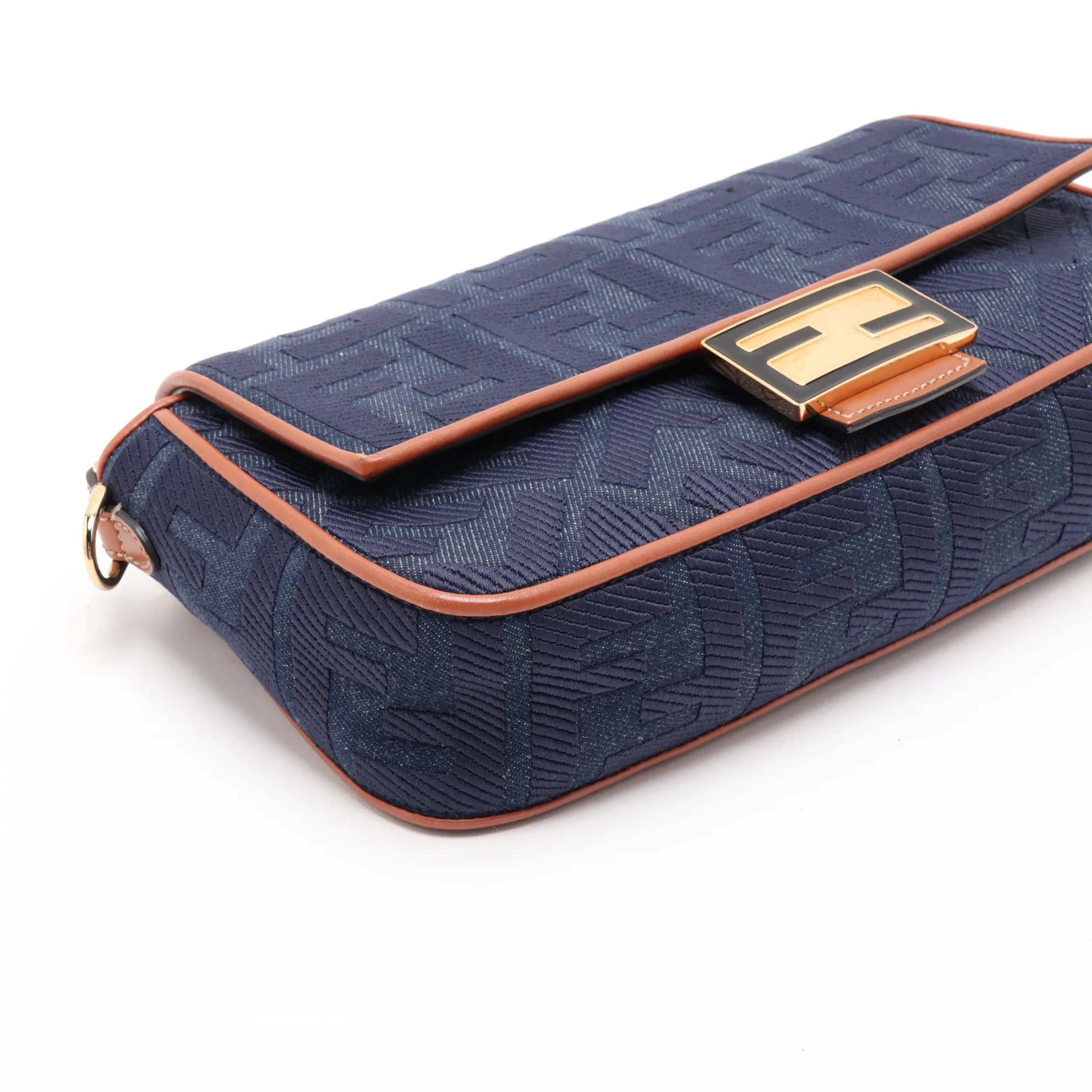Mamma Bucket Canvas x Leather 2-Way Shoulder Bag, Navy x Brown, 8BR600 — view 4