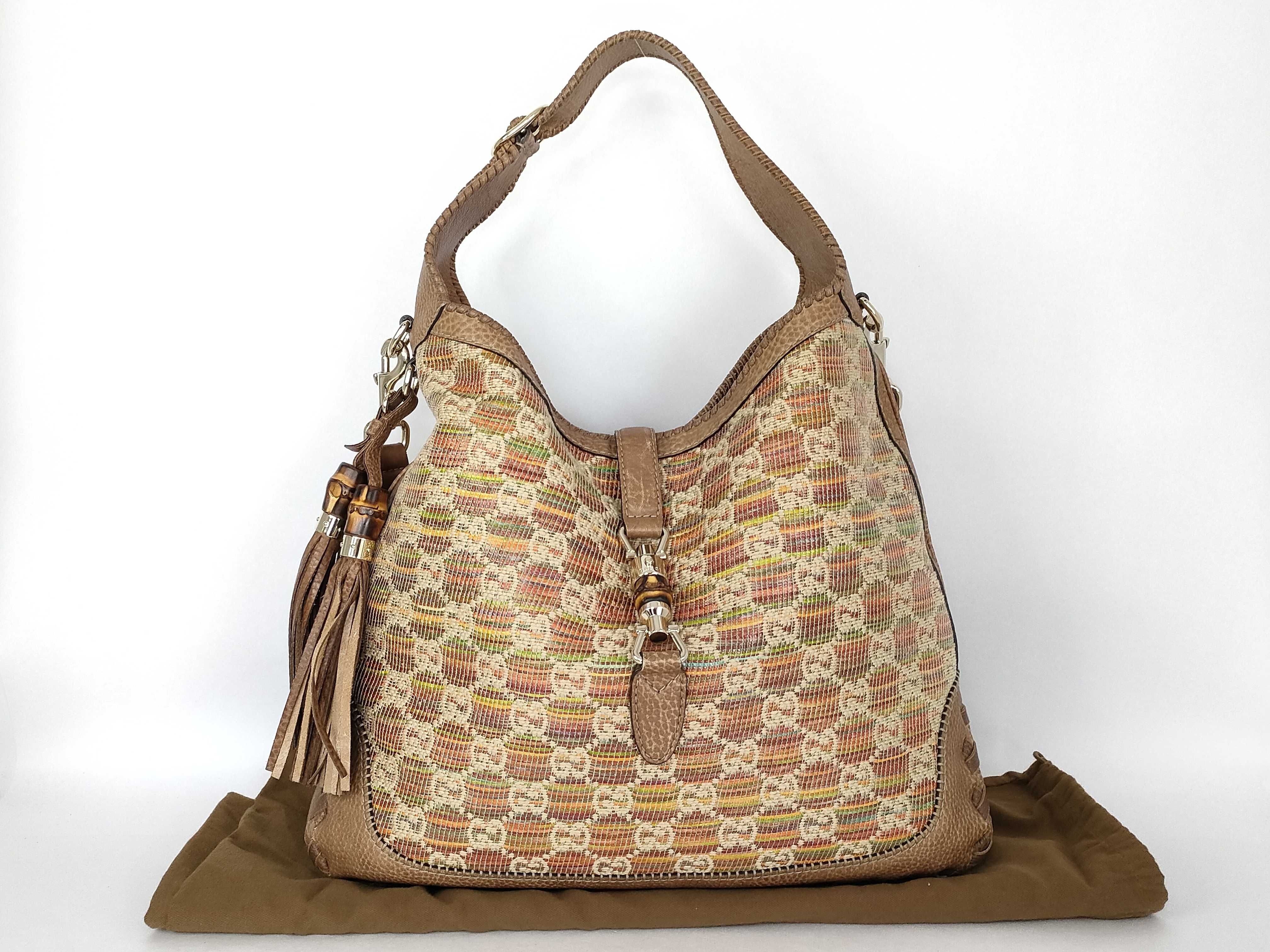 Jackie Gucci New Jackie Bamboo Fringe Straw GG 218491 001998 Shoulder Bag