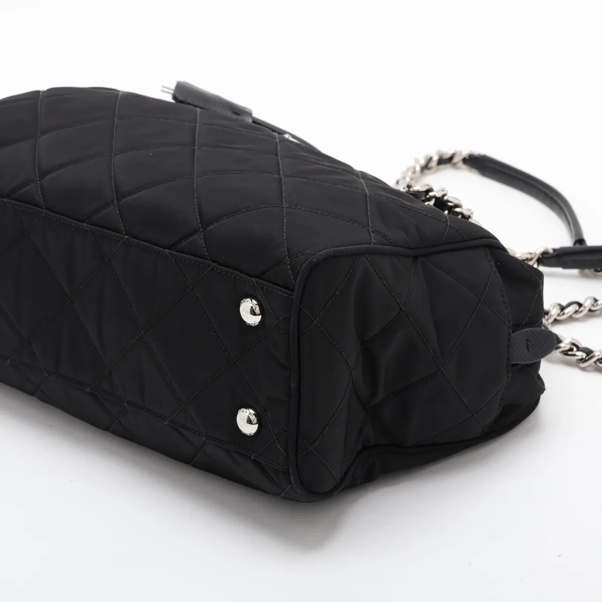 Tessuto Inpunto Nylon x Leather Chain Shoulder Bag, Black — view 3