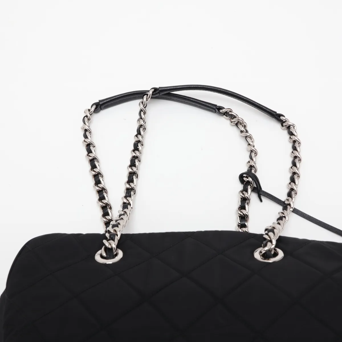 Tessuto Inpunto Nylon x Leather Chain Shoulder Bag, Black — view 6