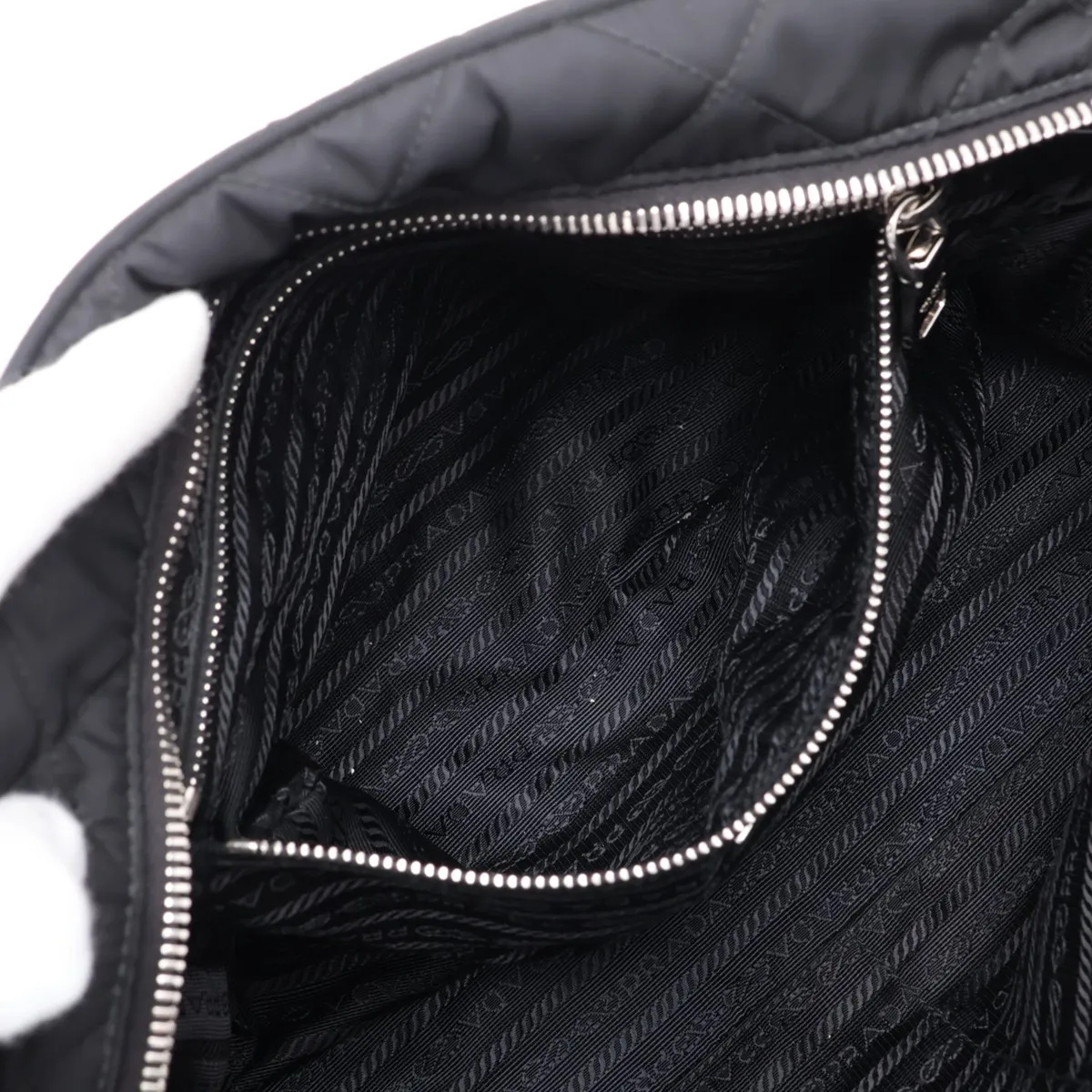 Tessuto Inpunto Nylon x Leather Chain Shoulder Bag, Black — view 8
