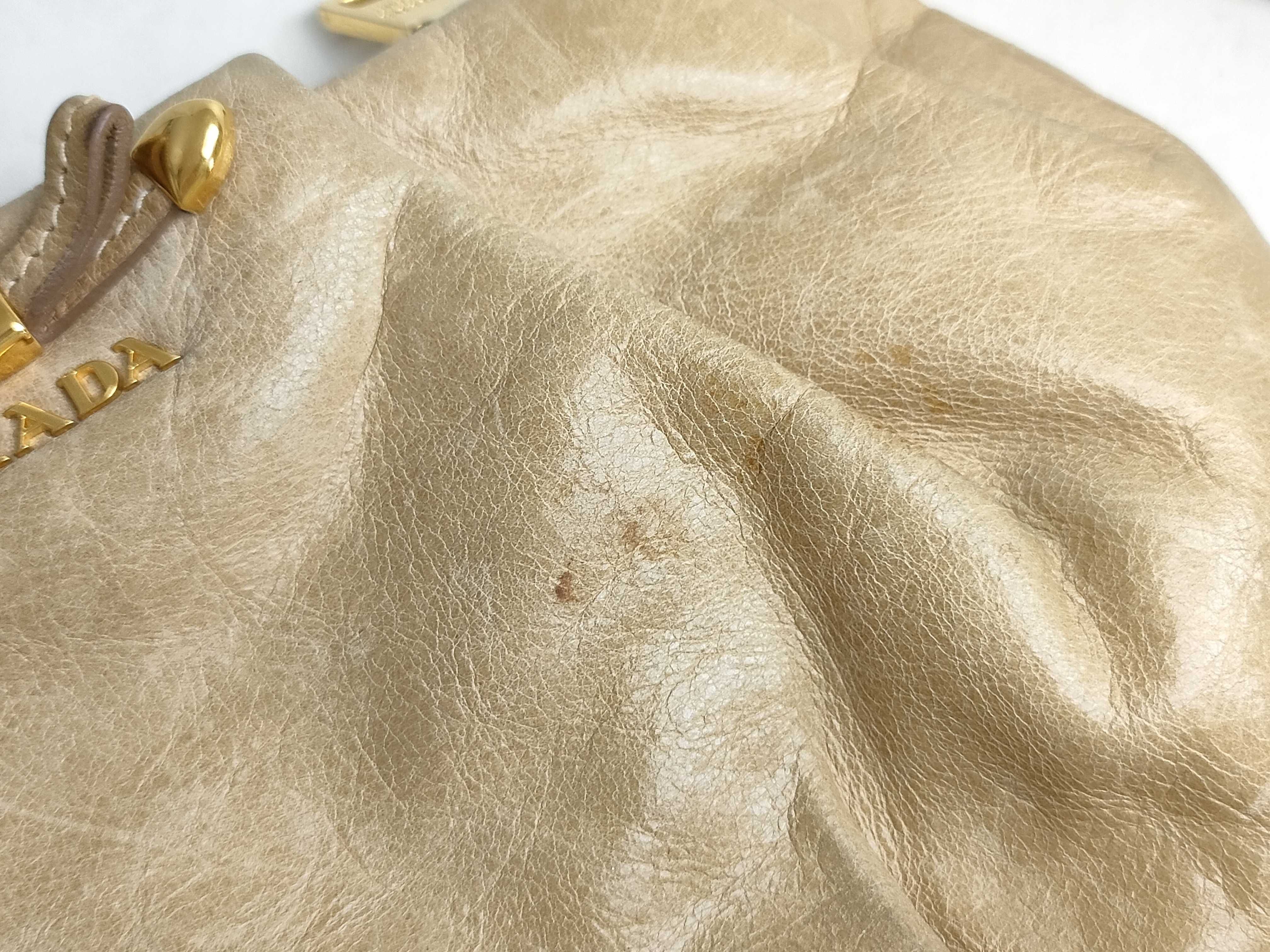 Leather Mini Pouch with Logo Hardware, Beige, Prada Pouch — view 13