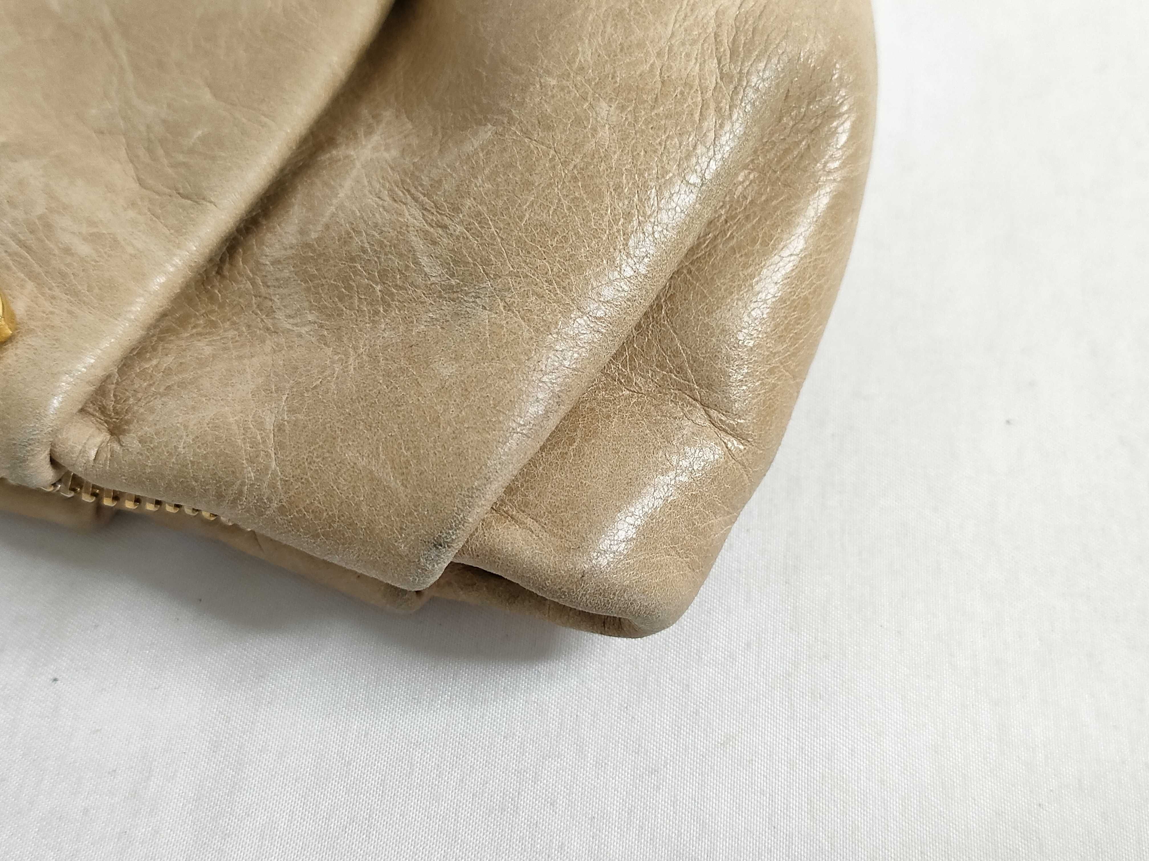 Leather Mini Pouch with Logo Hardware, Beige, Prada Pouch — view 14