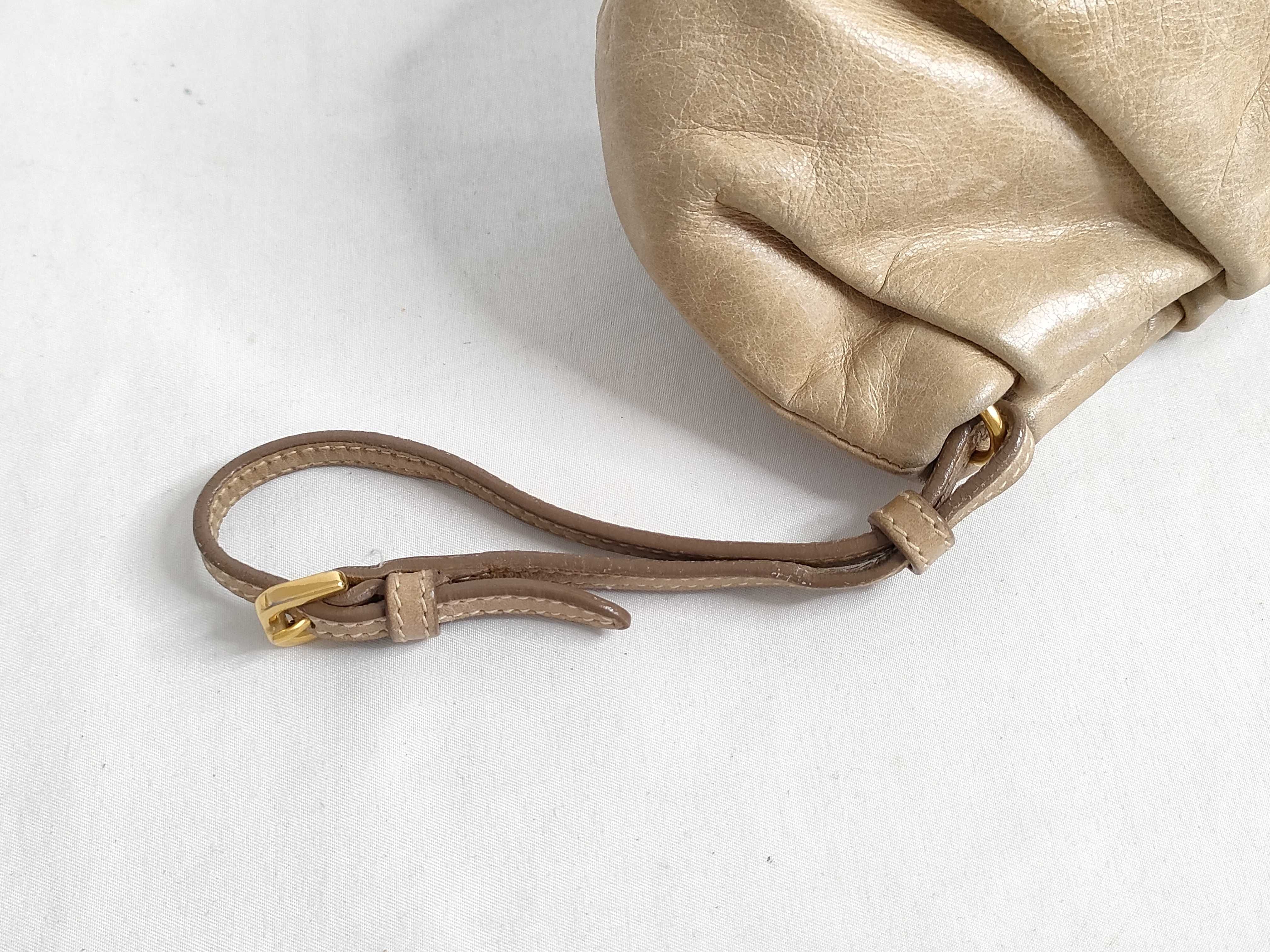 Leather Mini Pouch with Logo Hardware, Beige, Prada Pouch — view 3