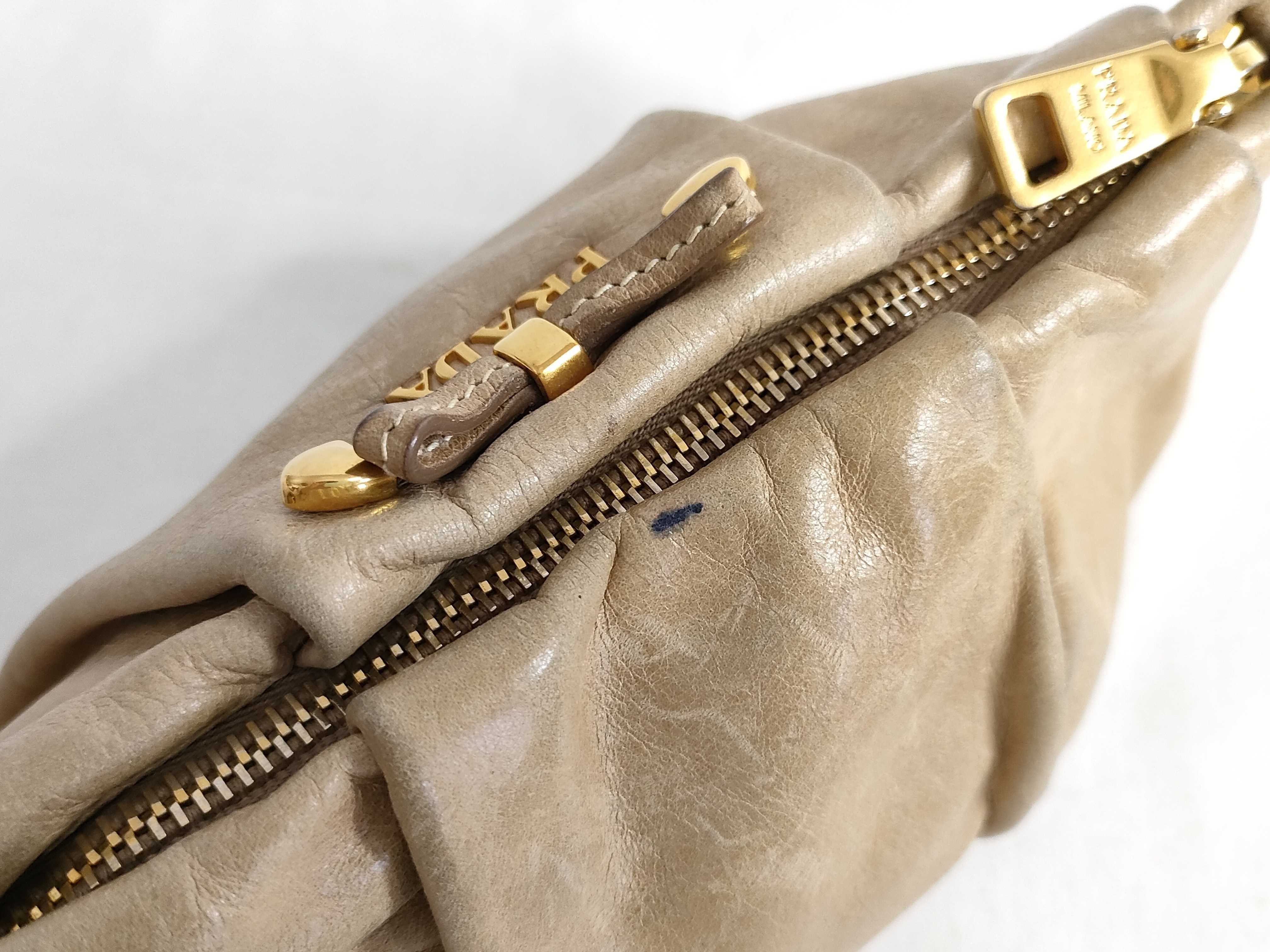 Leather Mini Pouch with Logo Hardware, Beige, Prada Pouch — view 8