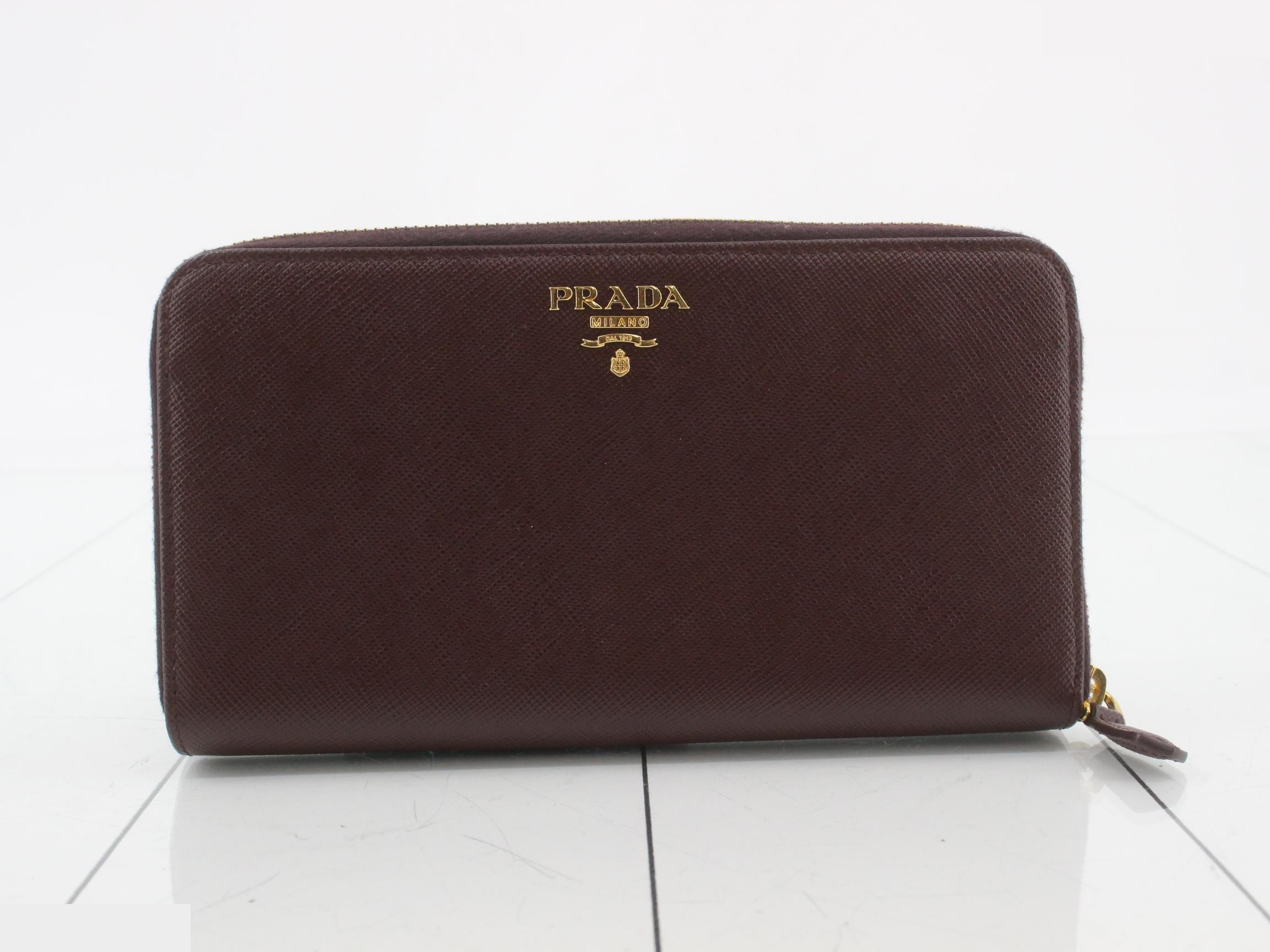 Saffiano round zipper long wallet, dark brown