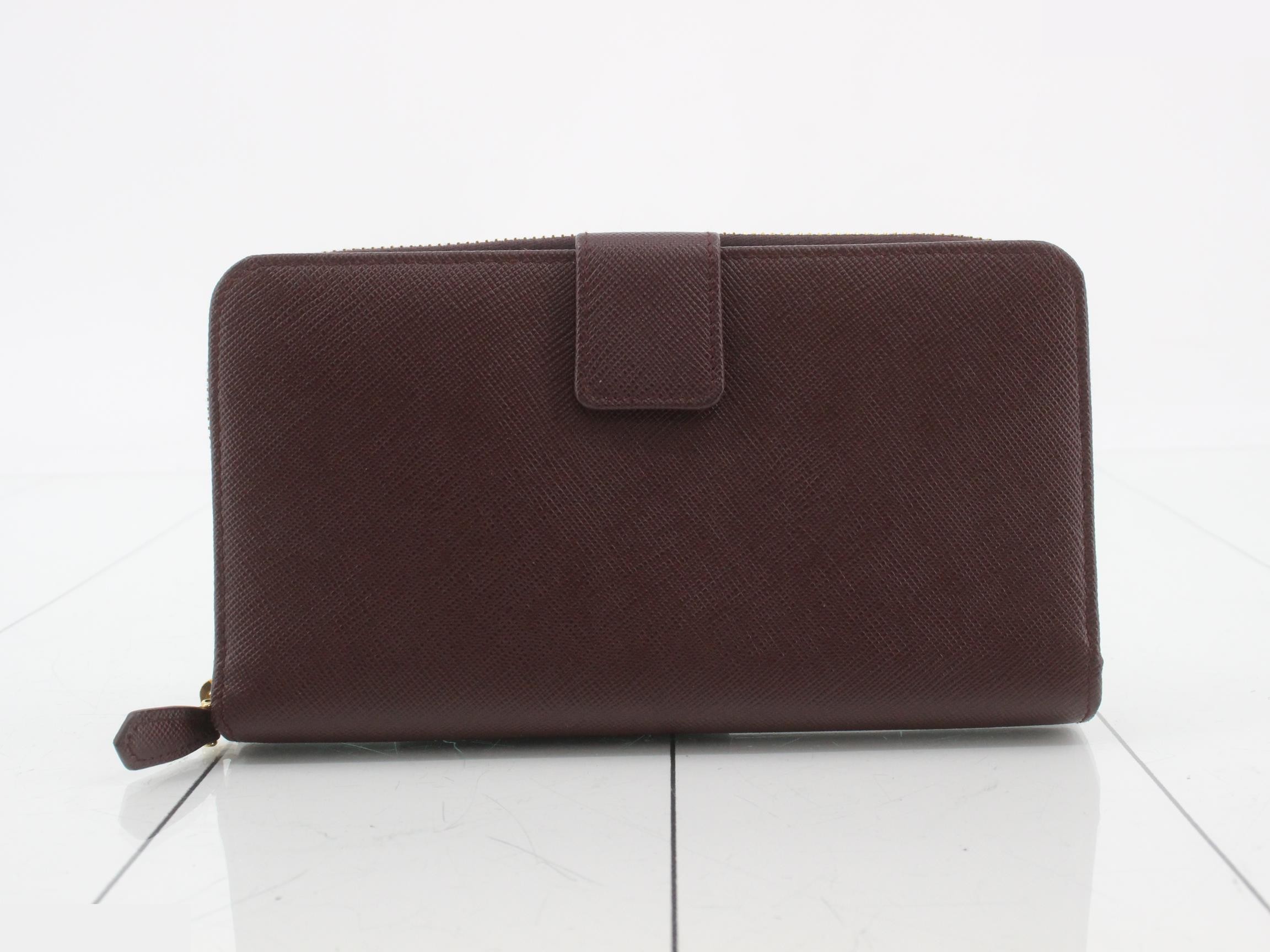 Saffiano round zipper long wallet, dark brown — view 2