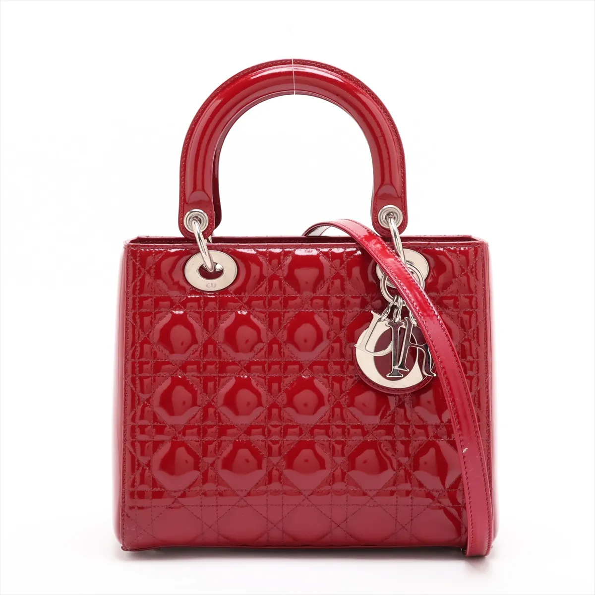Cannage Lady Dior Patent Leather 2-Way Handbag, Red
