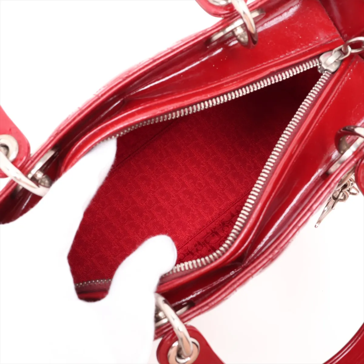 Cannage Lady Dior Patent Leather 2-Way Handbag, Red — view 8