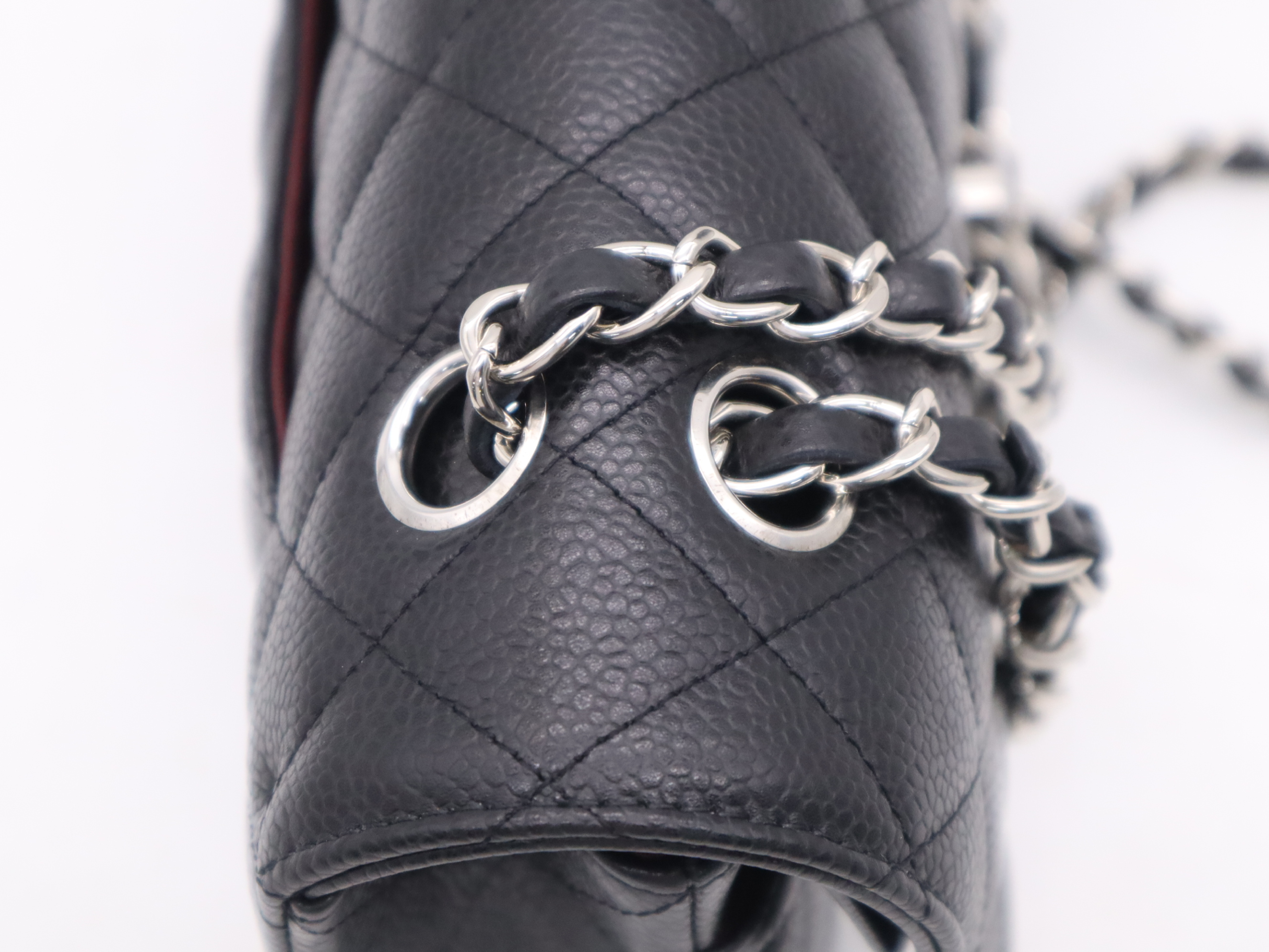 Caviar Skin Matelassé 25 Double Flap Double Chain Handbag with Dust Bag, Silver Hardware, Black — view 7