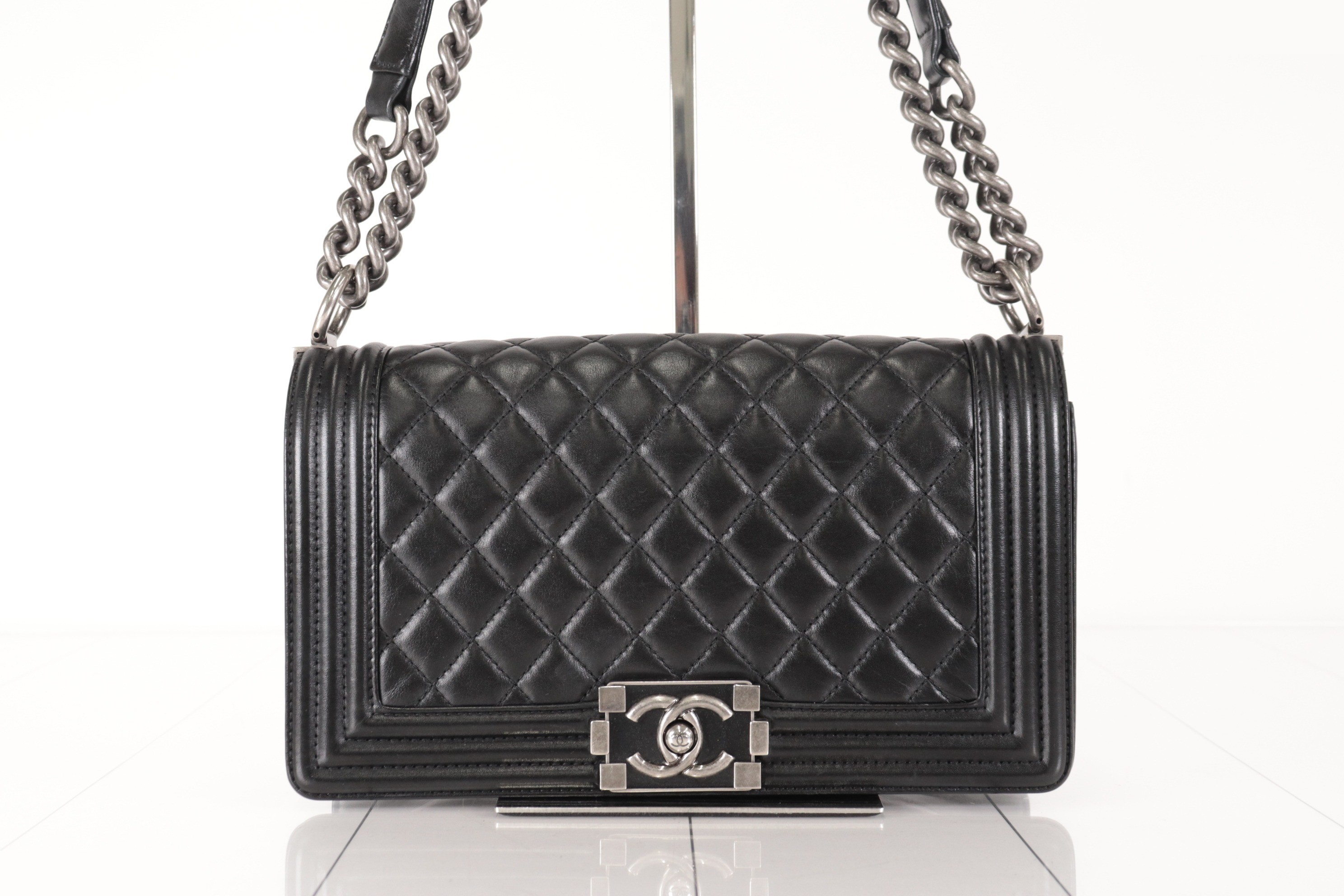 Boy Chanel Lambskin Chain Shoulder Bag, Silver Hardware, Series 20s — view 2