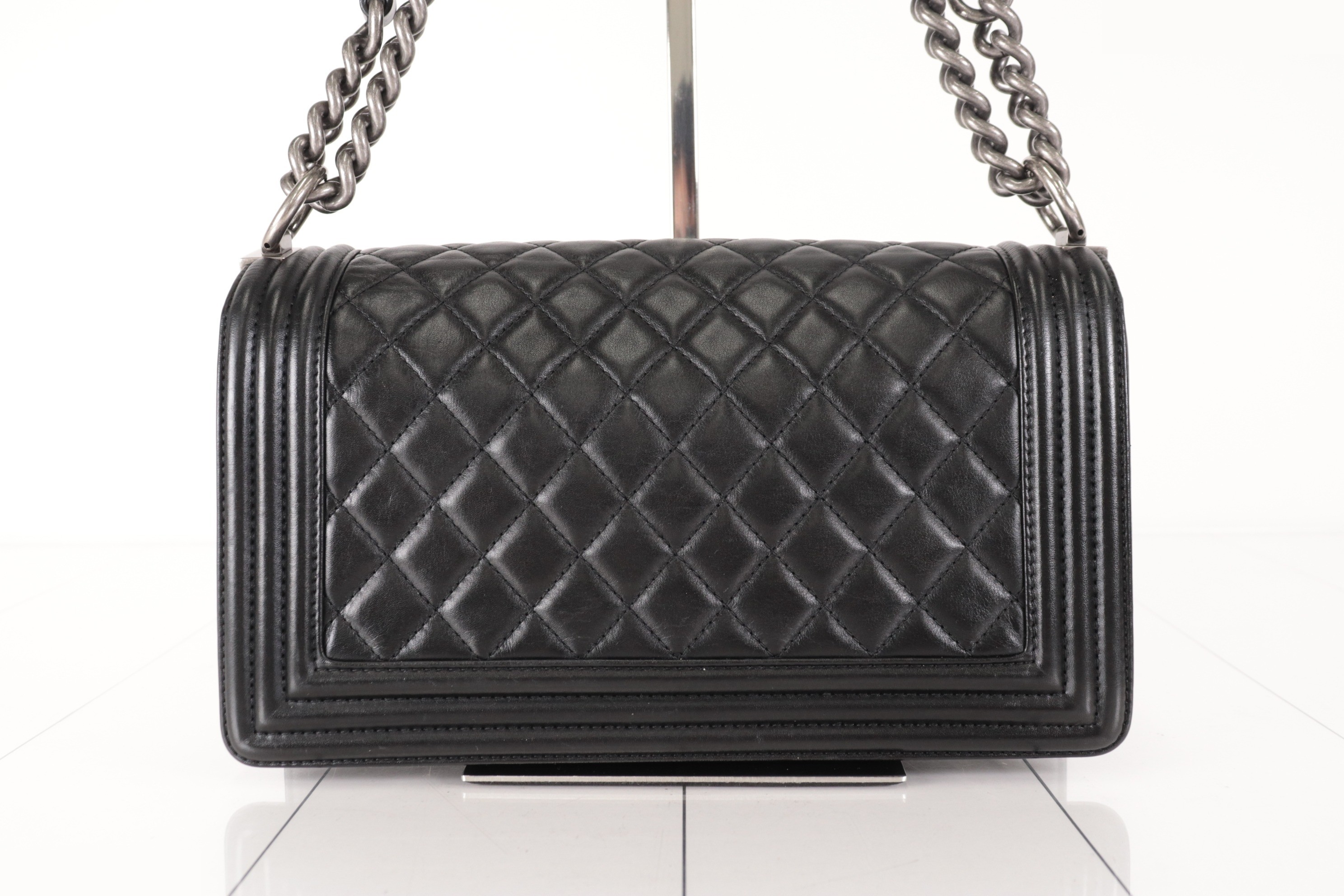 Boy Chanel Lambskin Chain Shoulder Bag, Silver Hardware, Series 20s — view 3