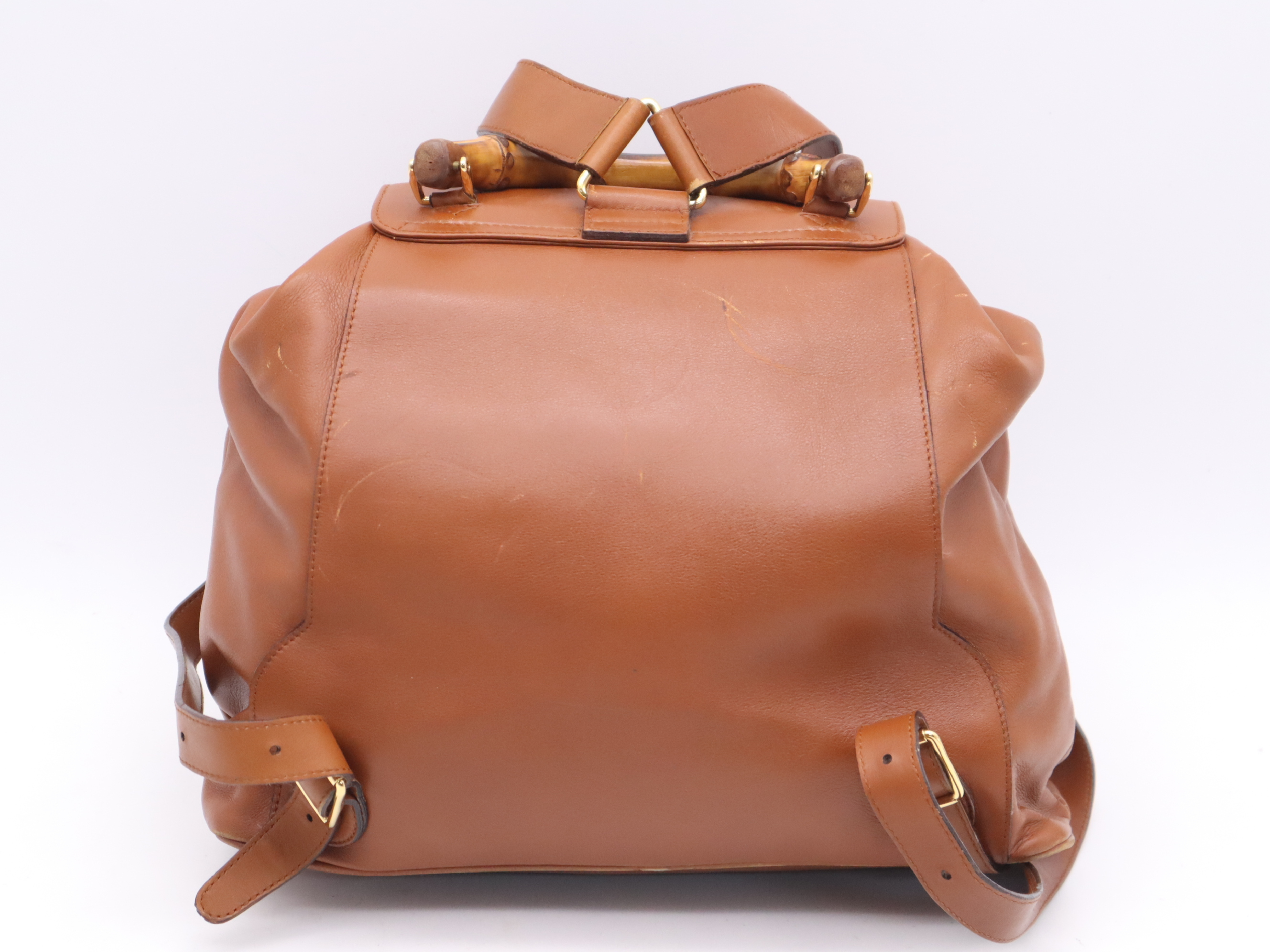 003-2058-0016 Leather Bamboo Backpack Brown Gold Hardware Backpack — view 2