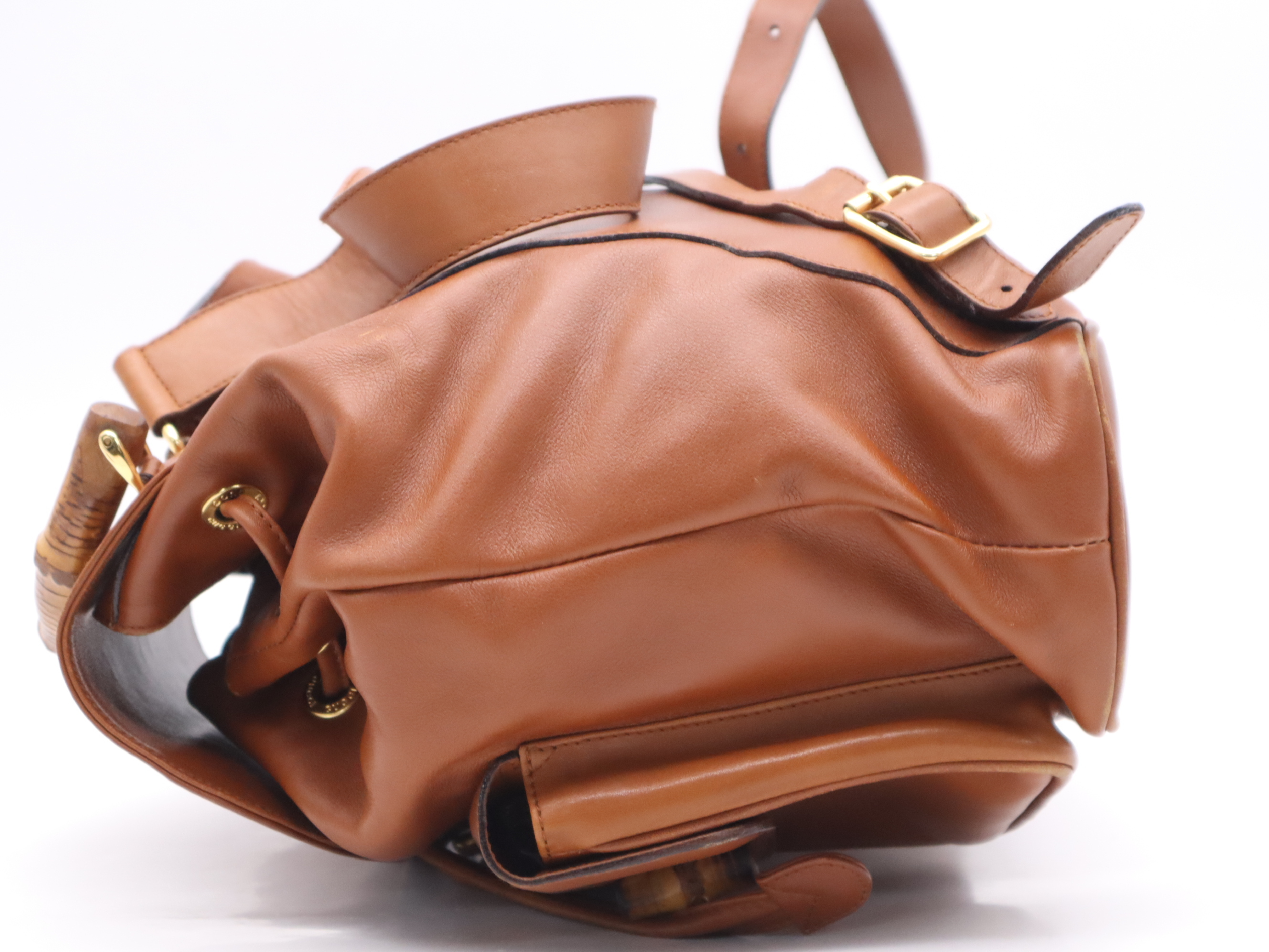003-2058-0016 Leather Bamboo Backpack Brown Gold Hardware Backpack — view 3