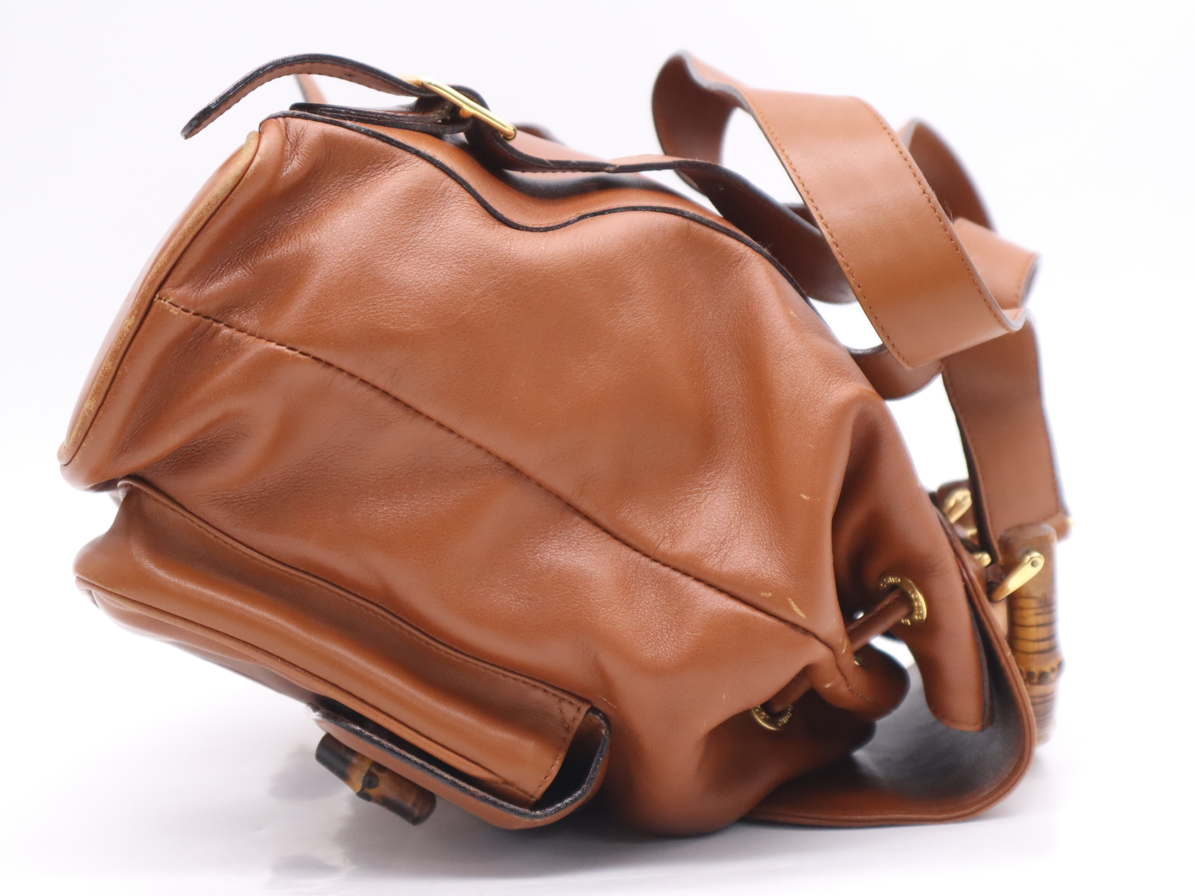003-2058-0016 Leather Bamboo Backpack Brown Gold Hardware Backpack — view 5