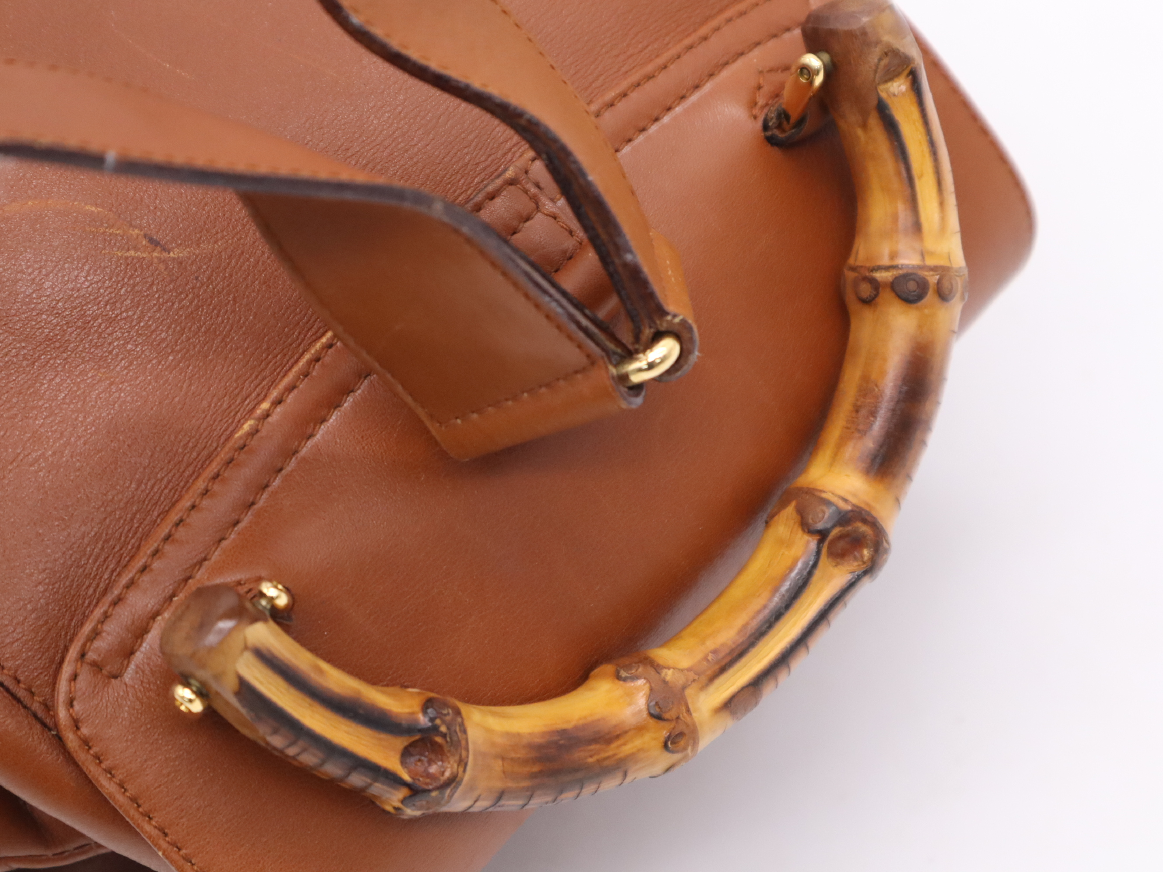 003-2058-0016 Leather Bamboo Backpack Brown Gold Hardware Backpack — view 7