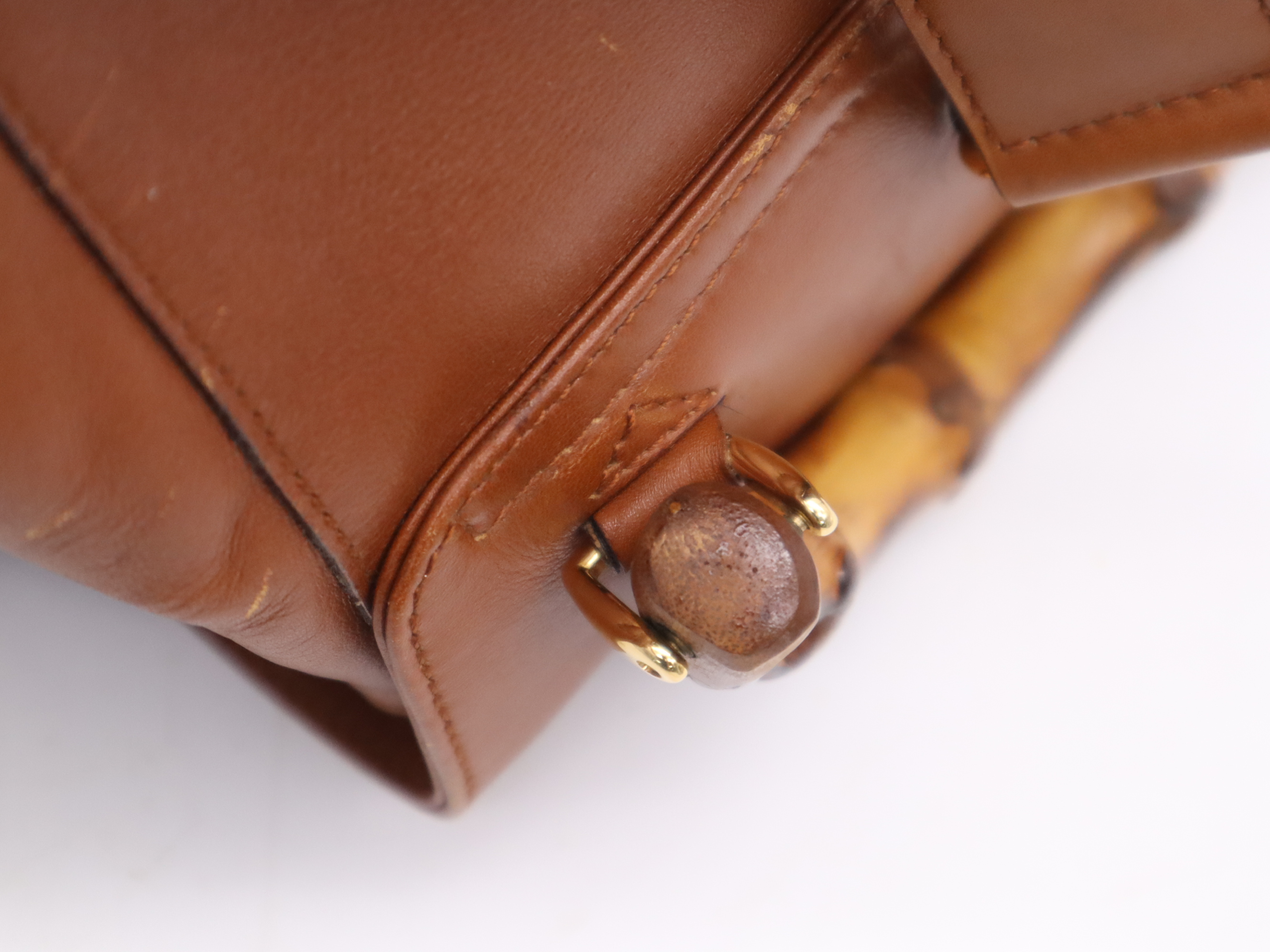 003-2058-0016 Leather Bamboo Backpack Brown Gold Hardware Backpack — view 8