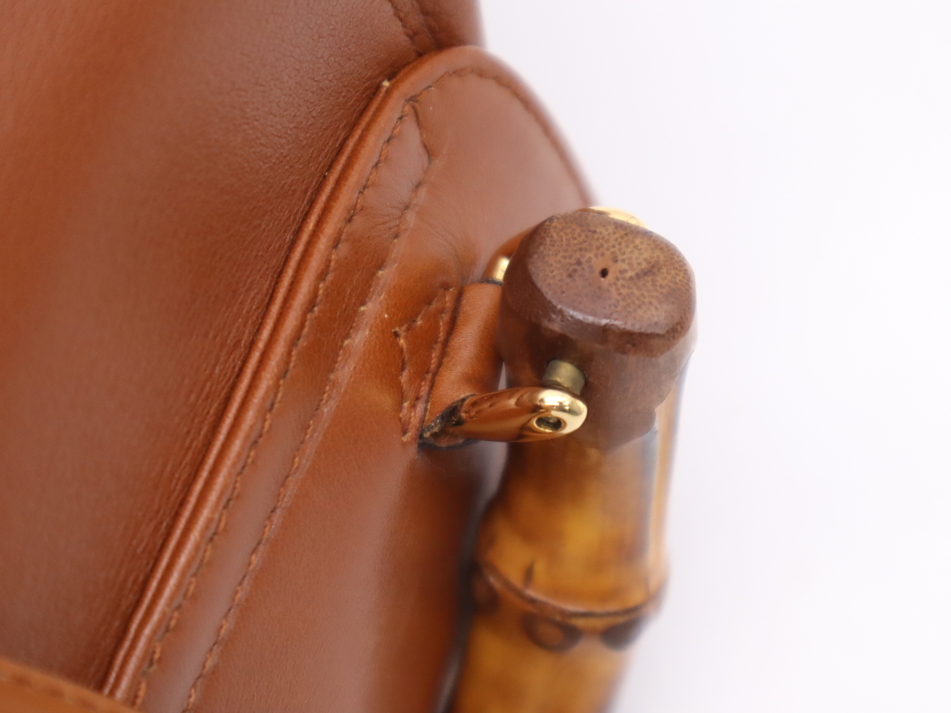 003-2058-0016 Leather Bamboo Backpack Brown Gold Hardware Backpack — view 9