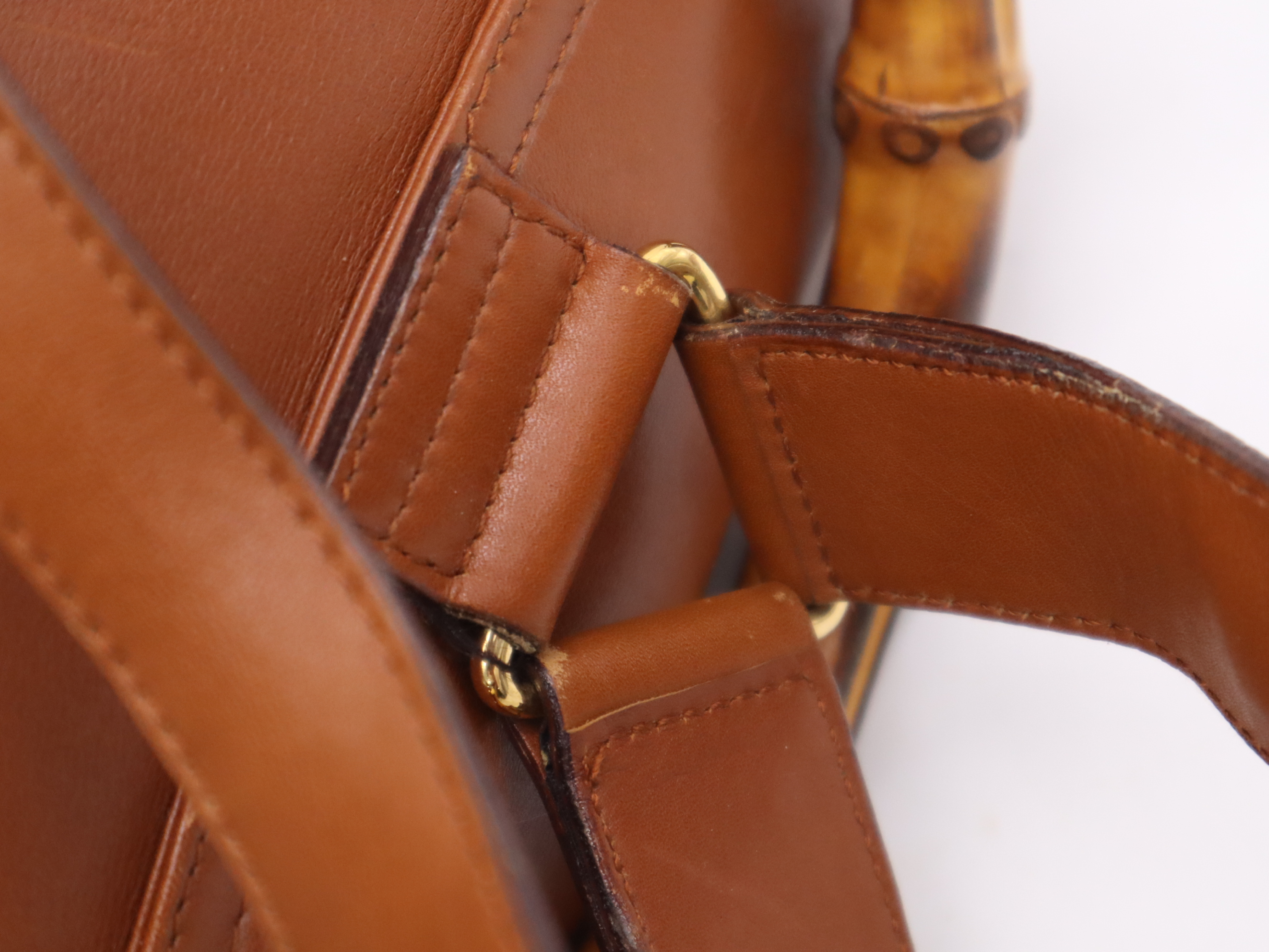 003-2058-0016 Leather Bamboo Backpack Brown Gold Hardware Backpack — view 10