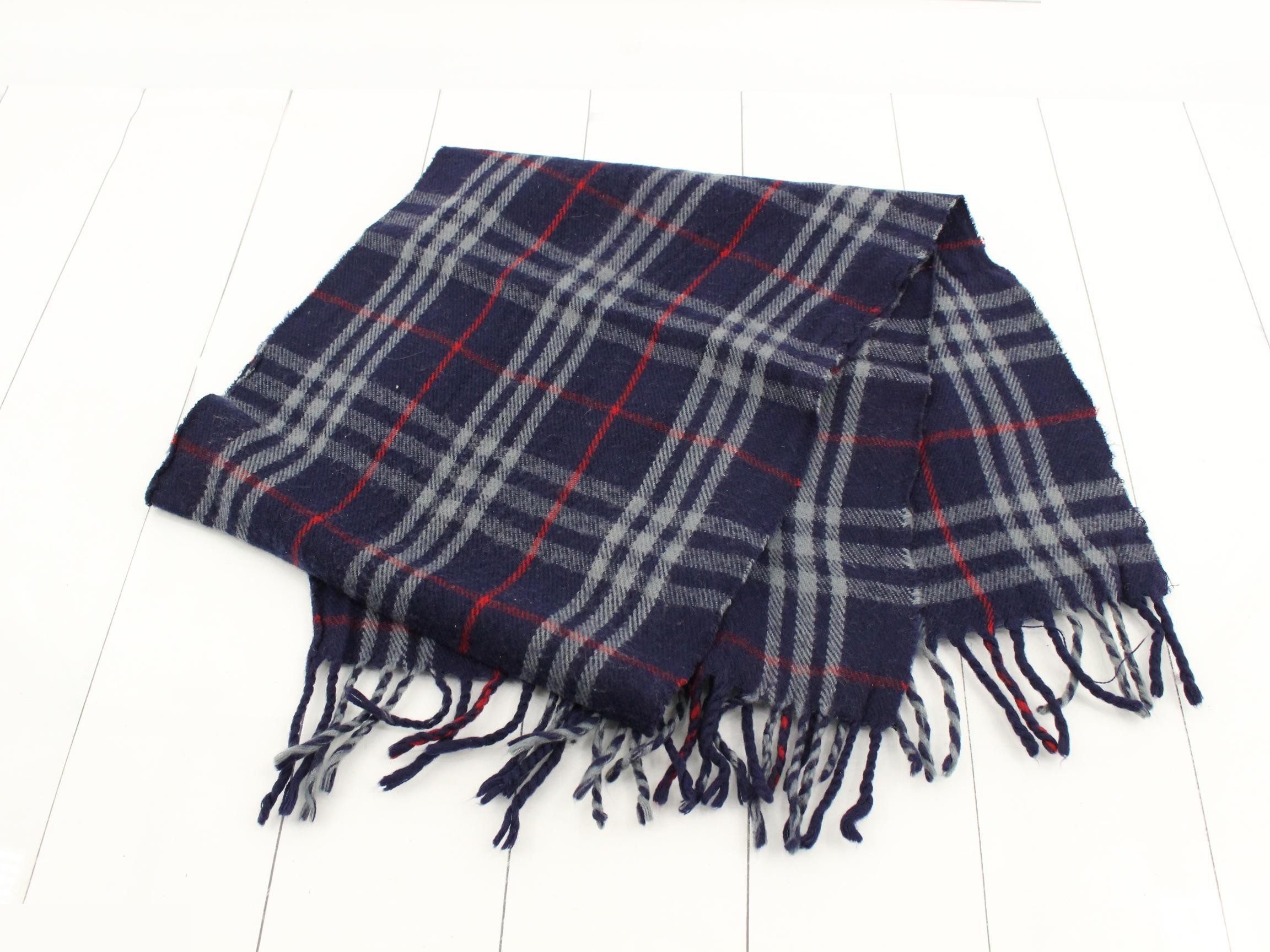 Nova Check Scarf, Navy, 100% Wool — view 3