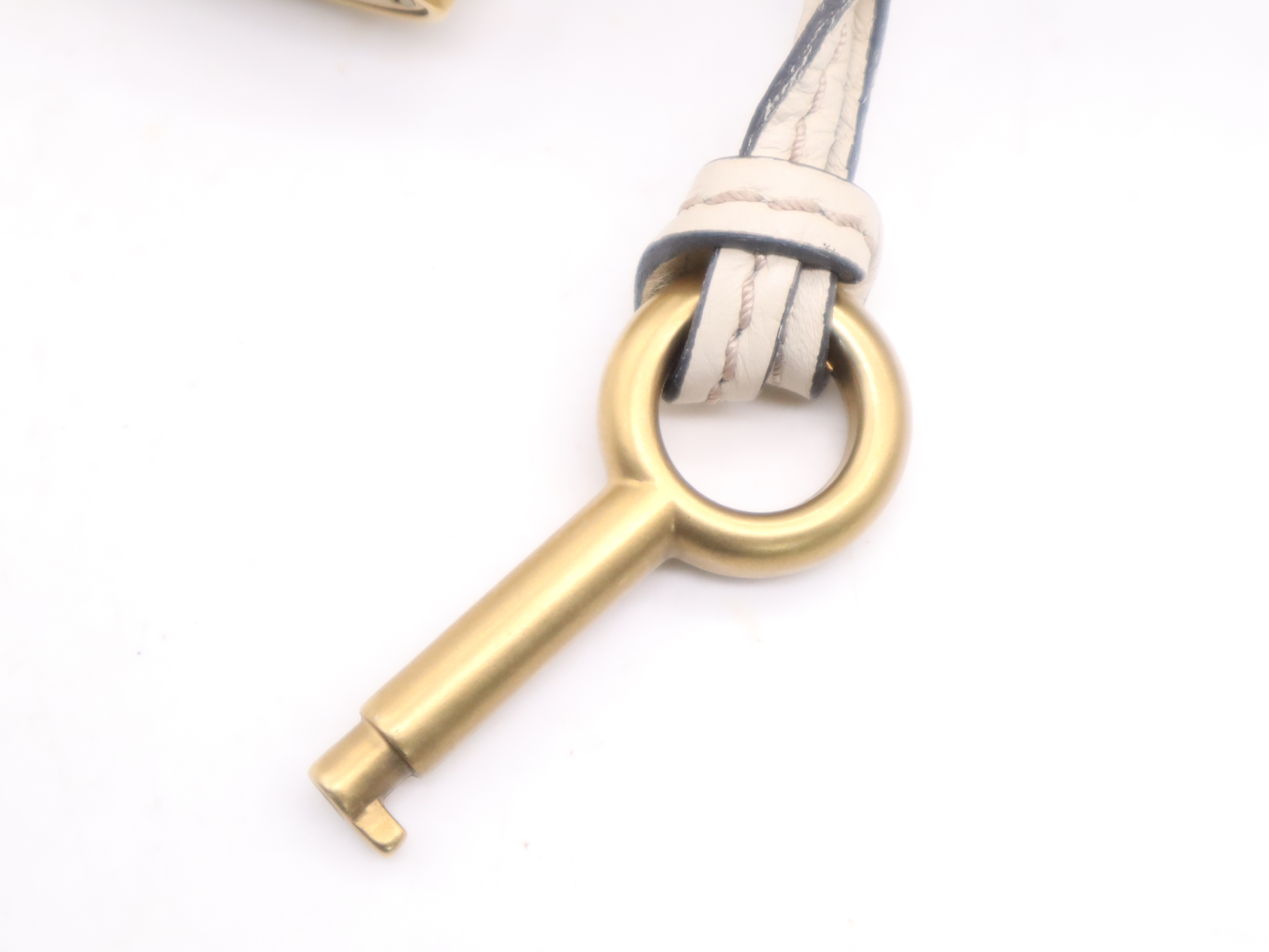 Leather Paddington Handbag with Padlock and Key, Ivory, Gold Hardware — view 13
