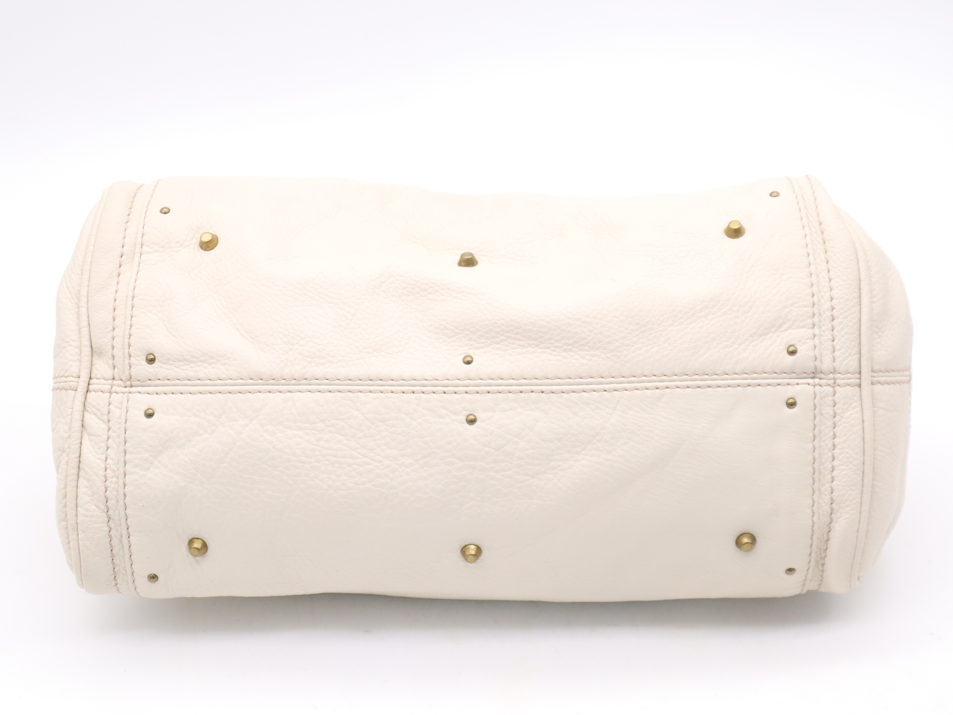 Leather Paddington Handbag with Padlock and Key, Ivory, Gold Hardware — view 4