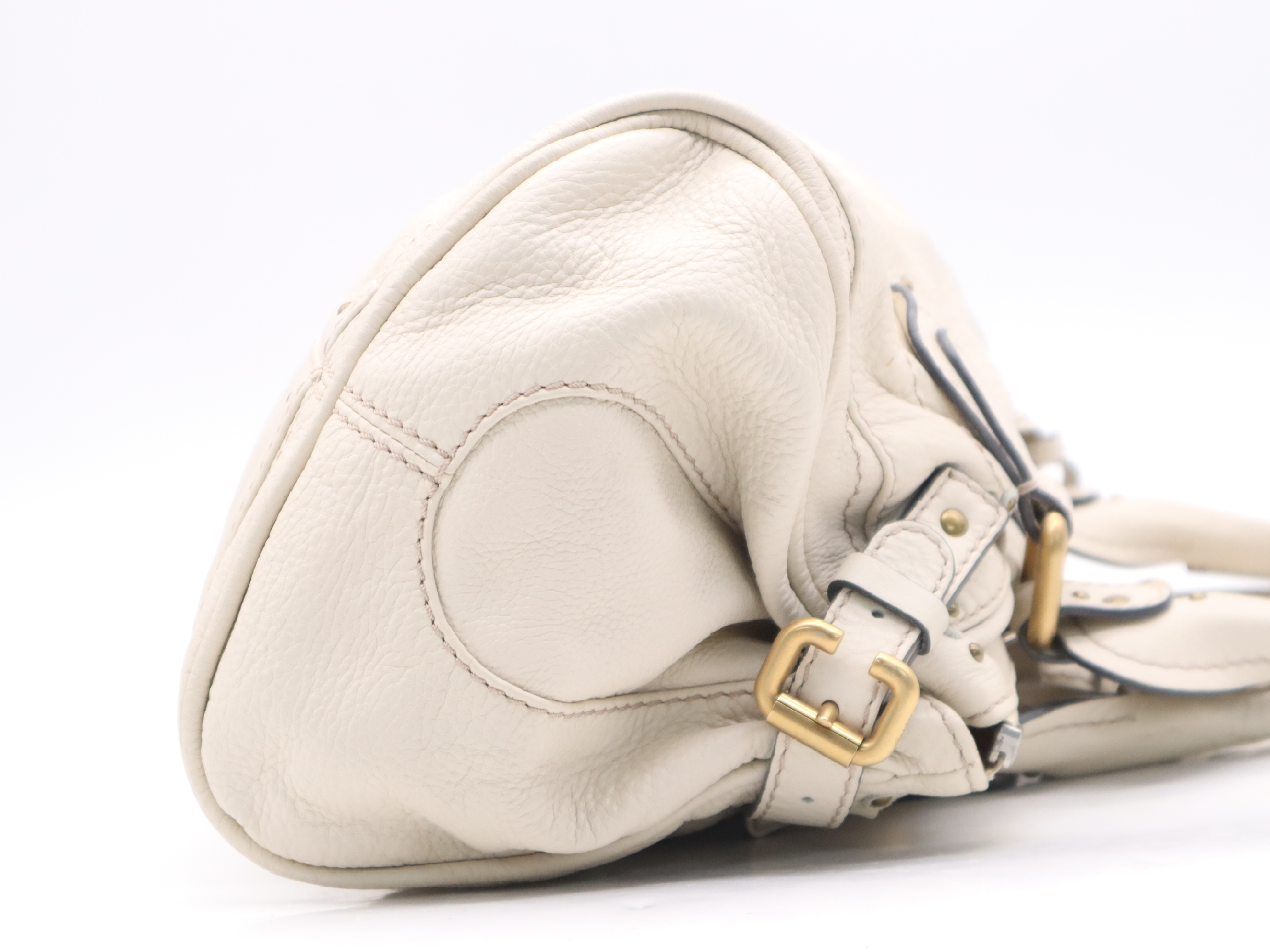 Leather Paddington Handbag with Padlock and Key, Ivory, Gold Hardware — view 5